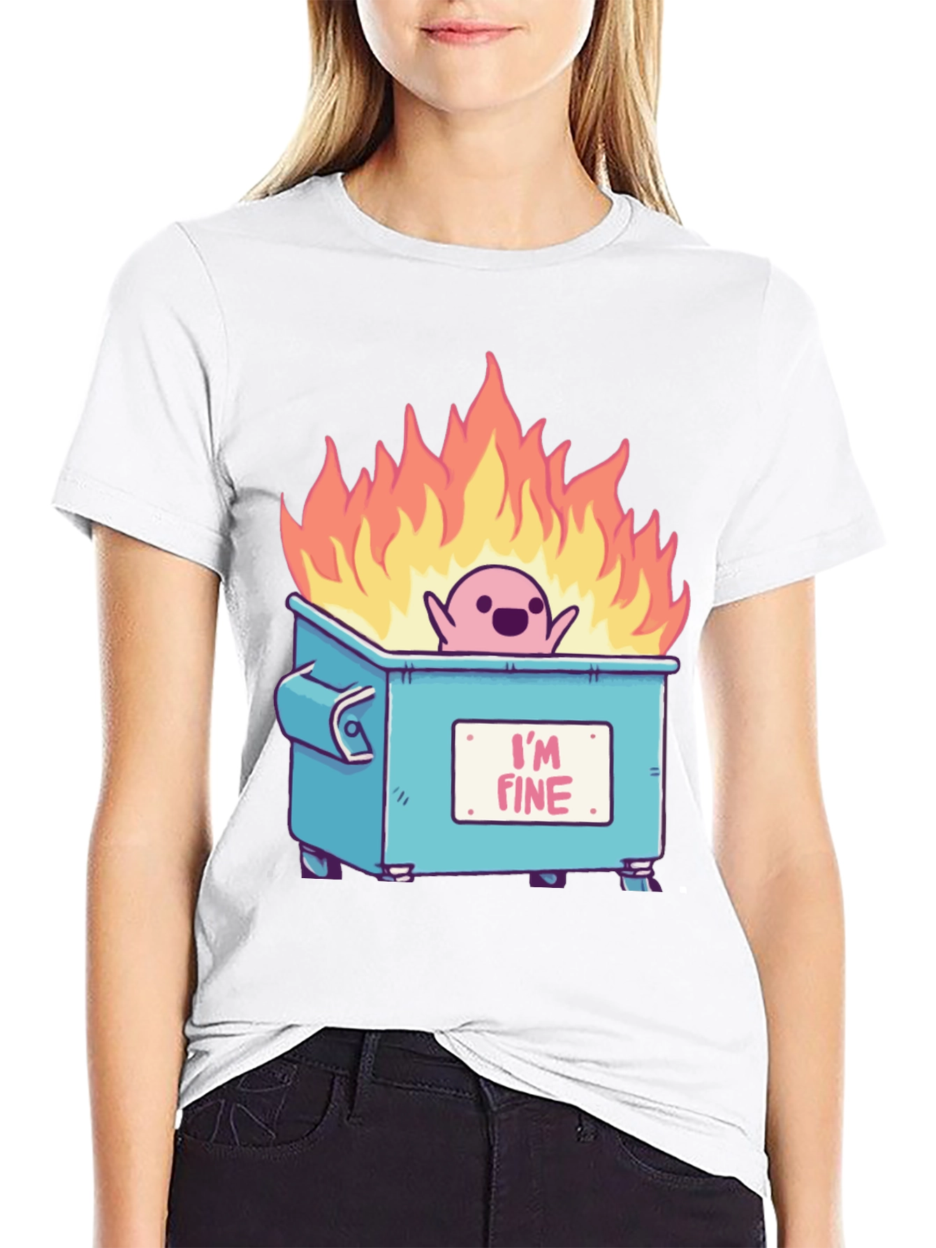 Black I'm Fine Dumpster Fire T-Shirt view 9