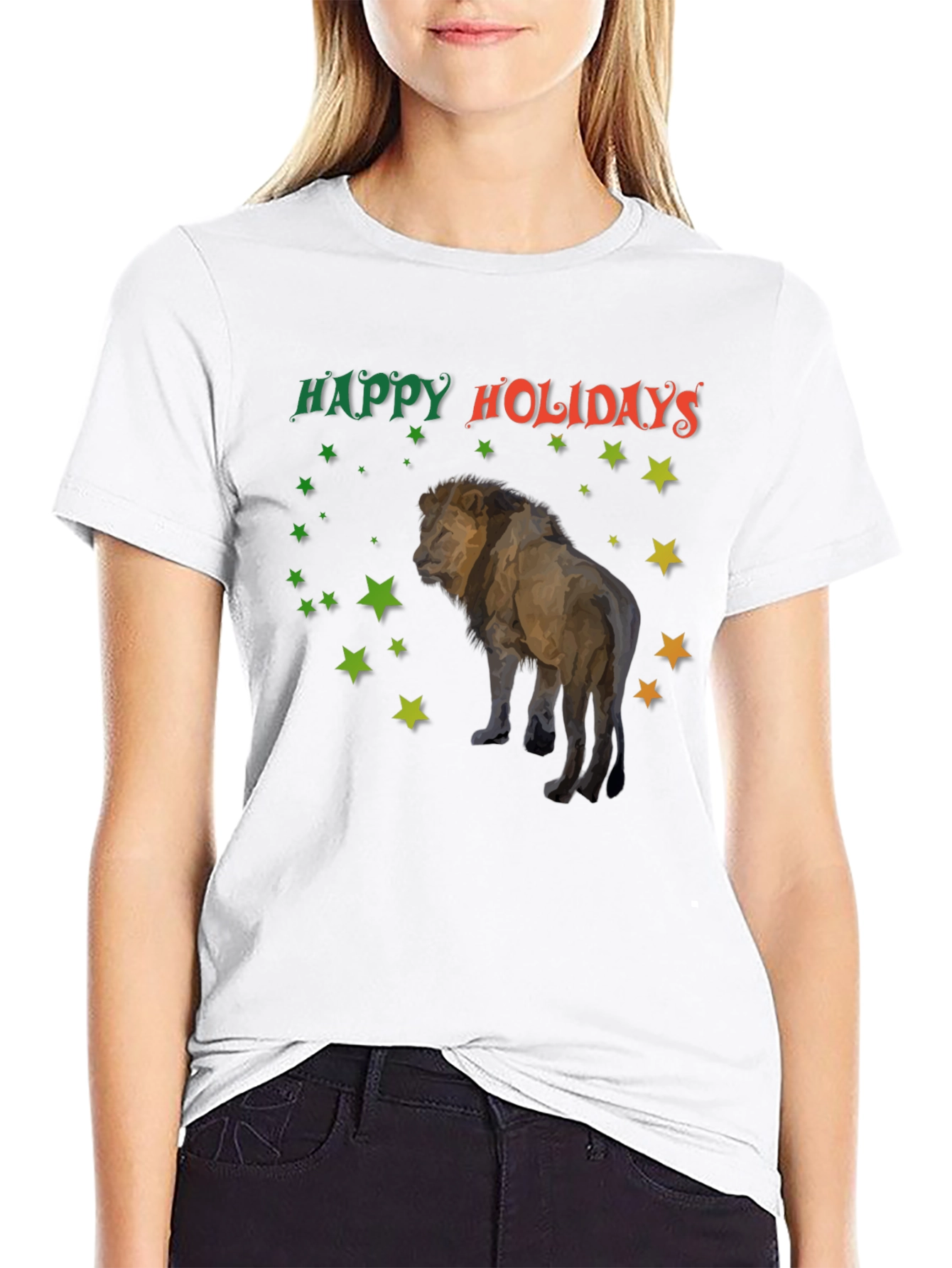 Black Happy Holidays Lion T-Shirt view 9