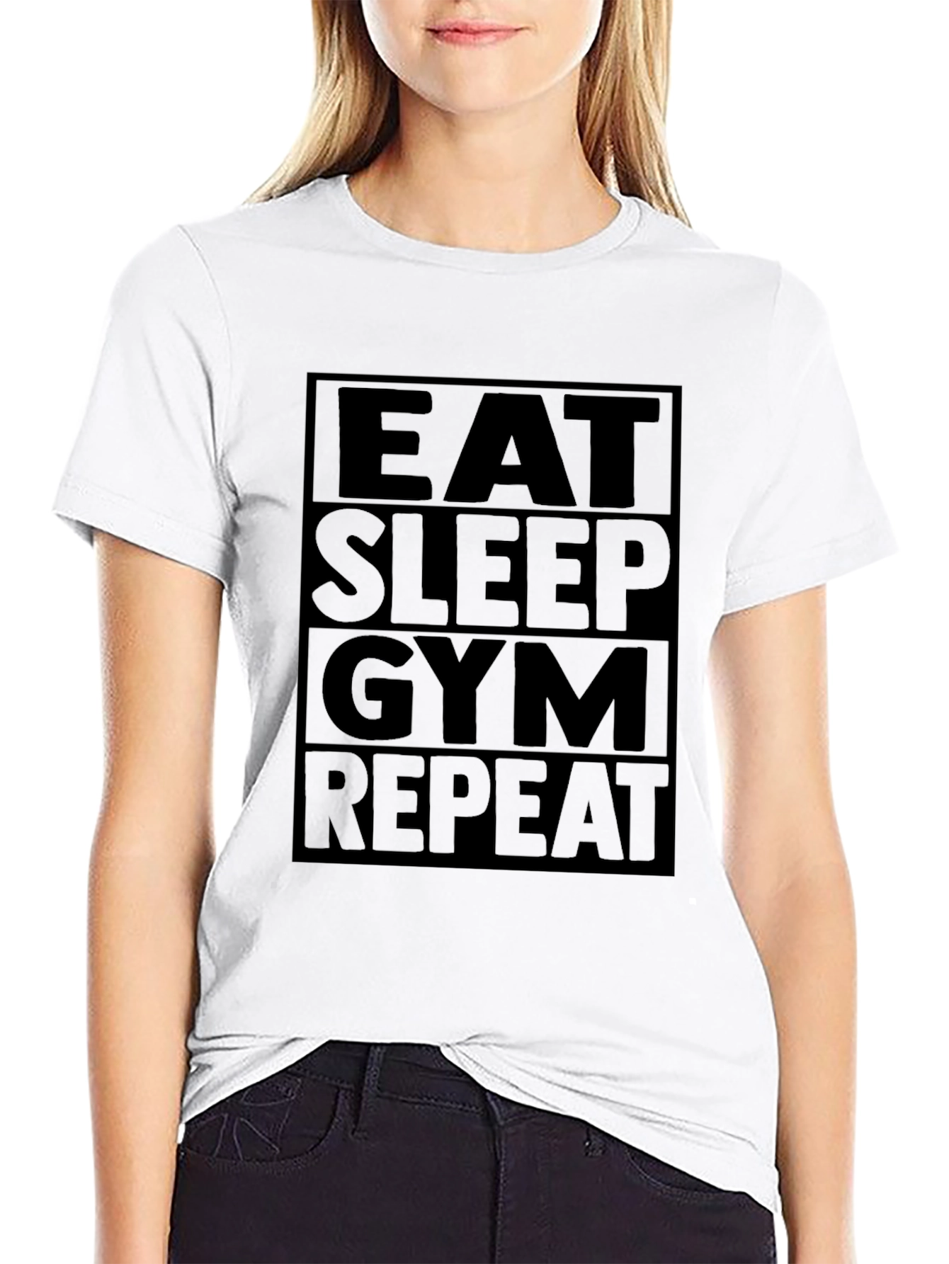 Black Eat Sleep Gym Repeat T-Shirt - Black Fitness Tee view 9