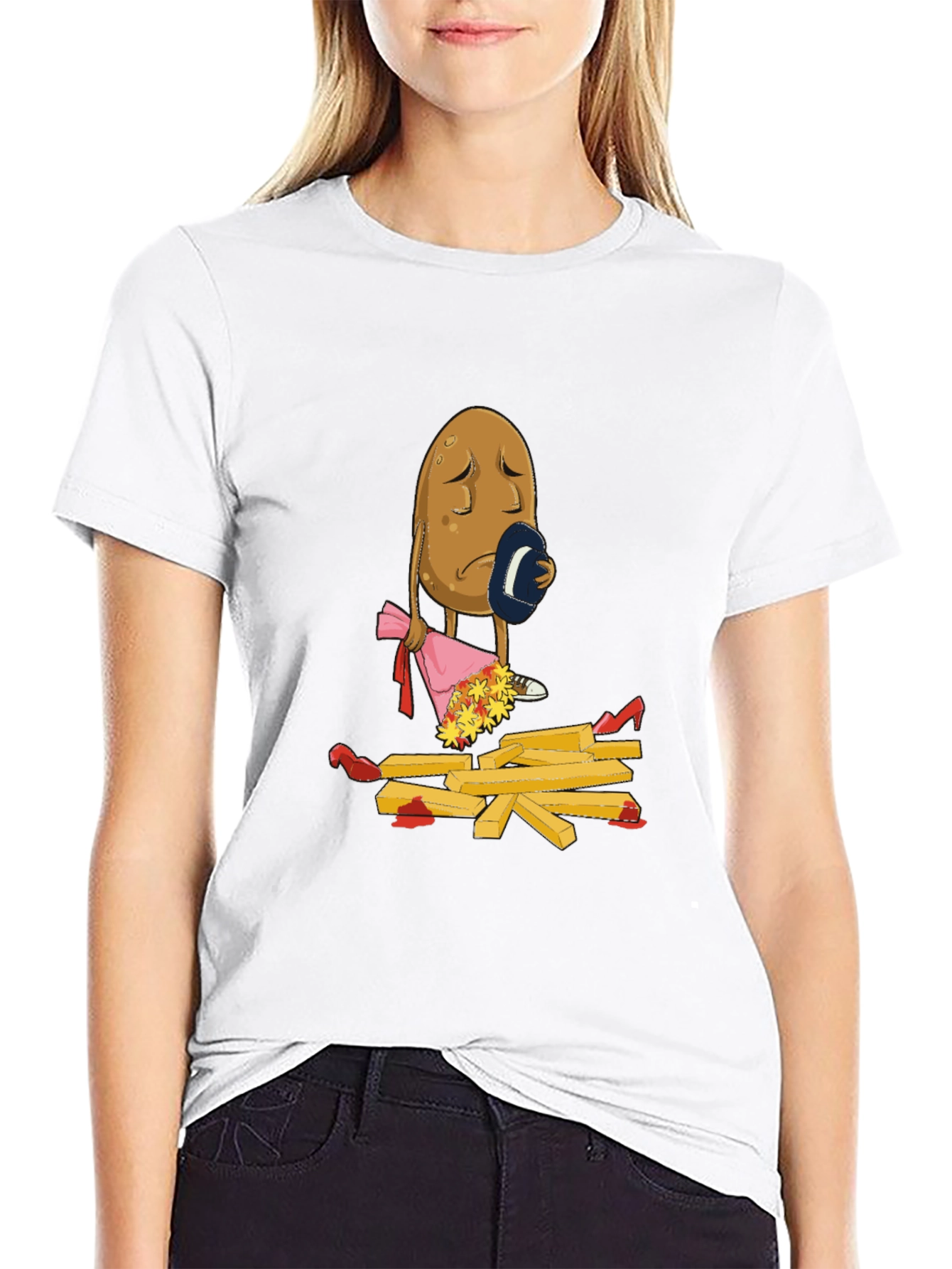 Black Sad Potato T-Shirt - Funny French Fry Design view 9
