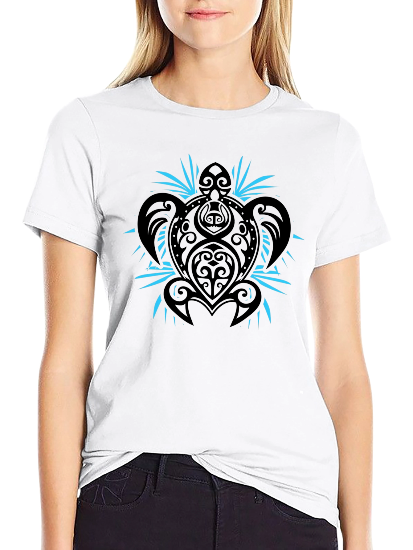 Black Tribal Turtle Graphic Black T-Shirt view 9