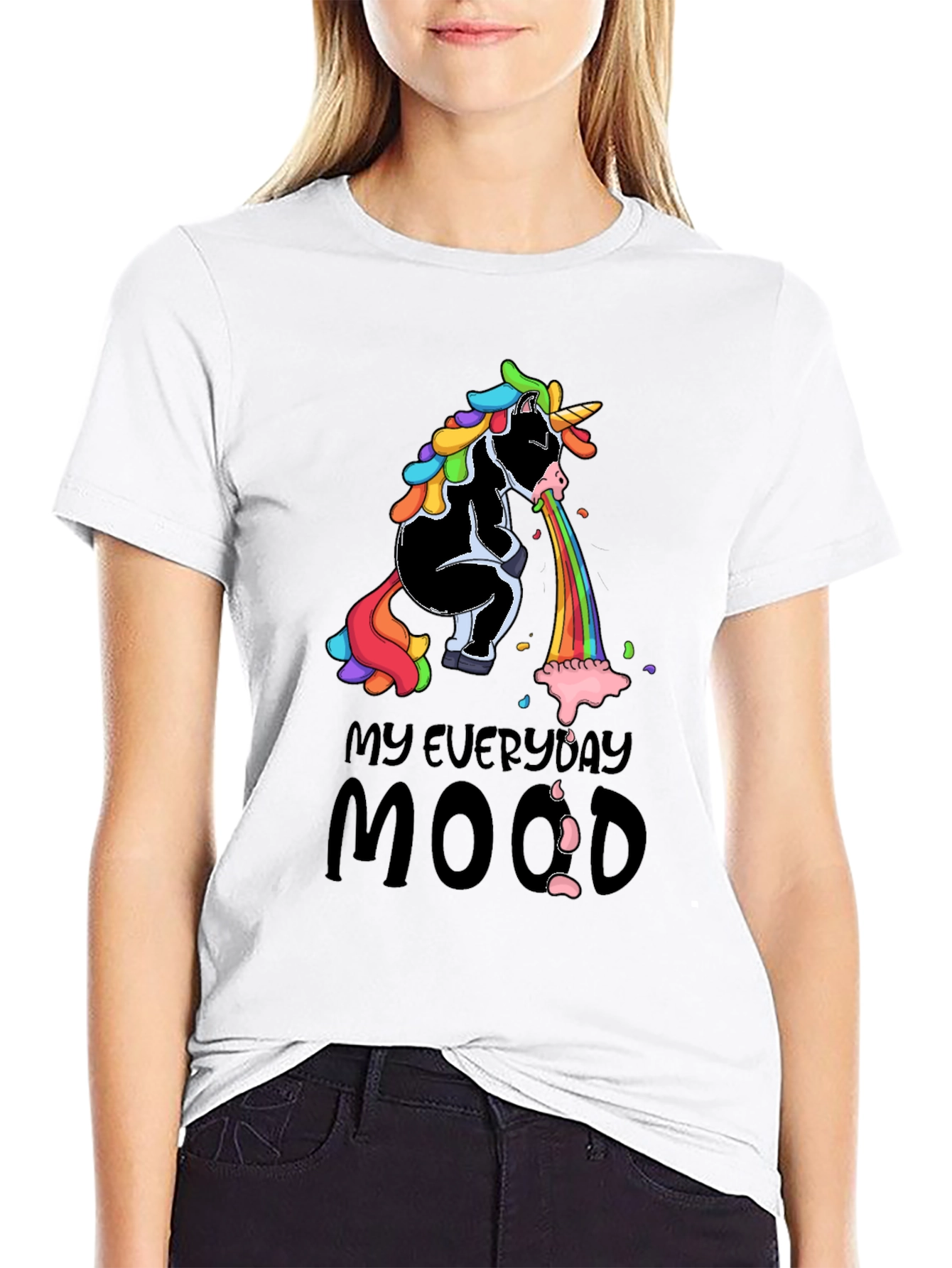 Black Everyday Mood Vomiting Unicorn T-Shirt view 9