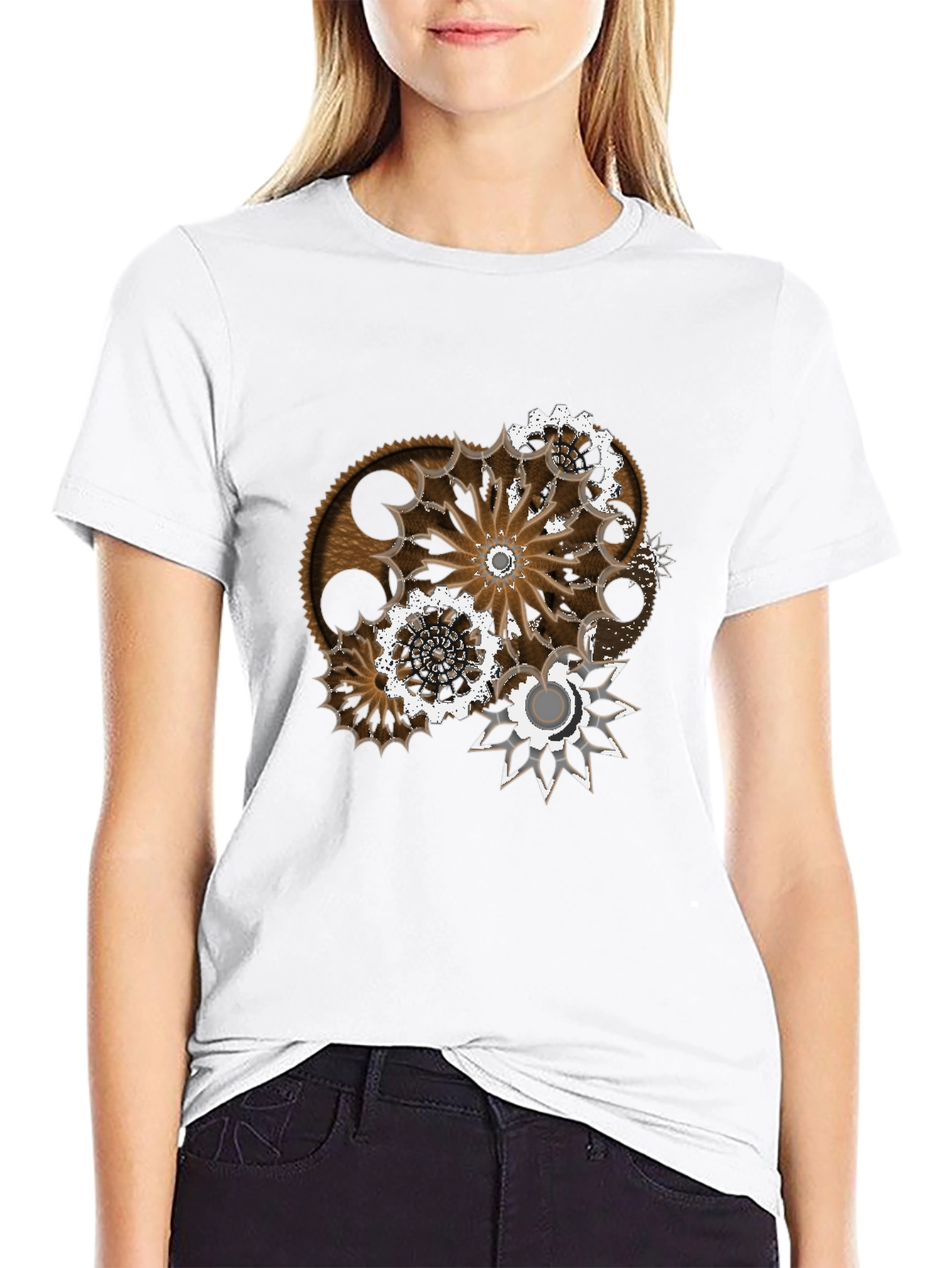 Black Steampunk Gear Graphic T-Shirt - Unique Design view 9