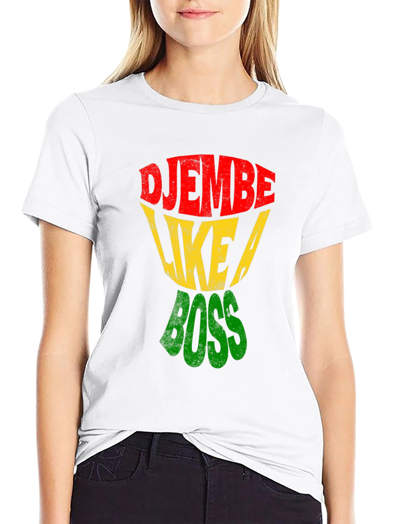 Black Djembe Like a Boss T-Shirt - Rasta Colors view 9