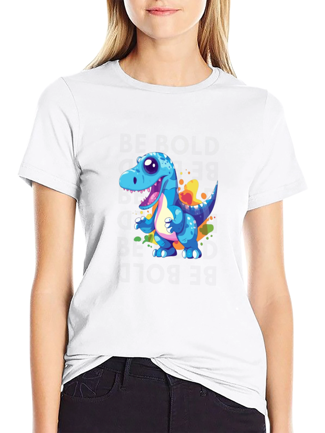 Black Cartoon Dinosaur Graphic Black T-Shirt view 9