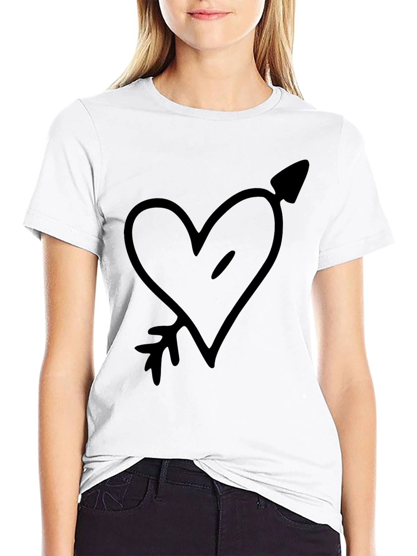Black Heart Arrow Graphic Tee - Black Cotton Casual T-Shirt view 9