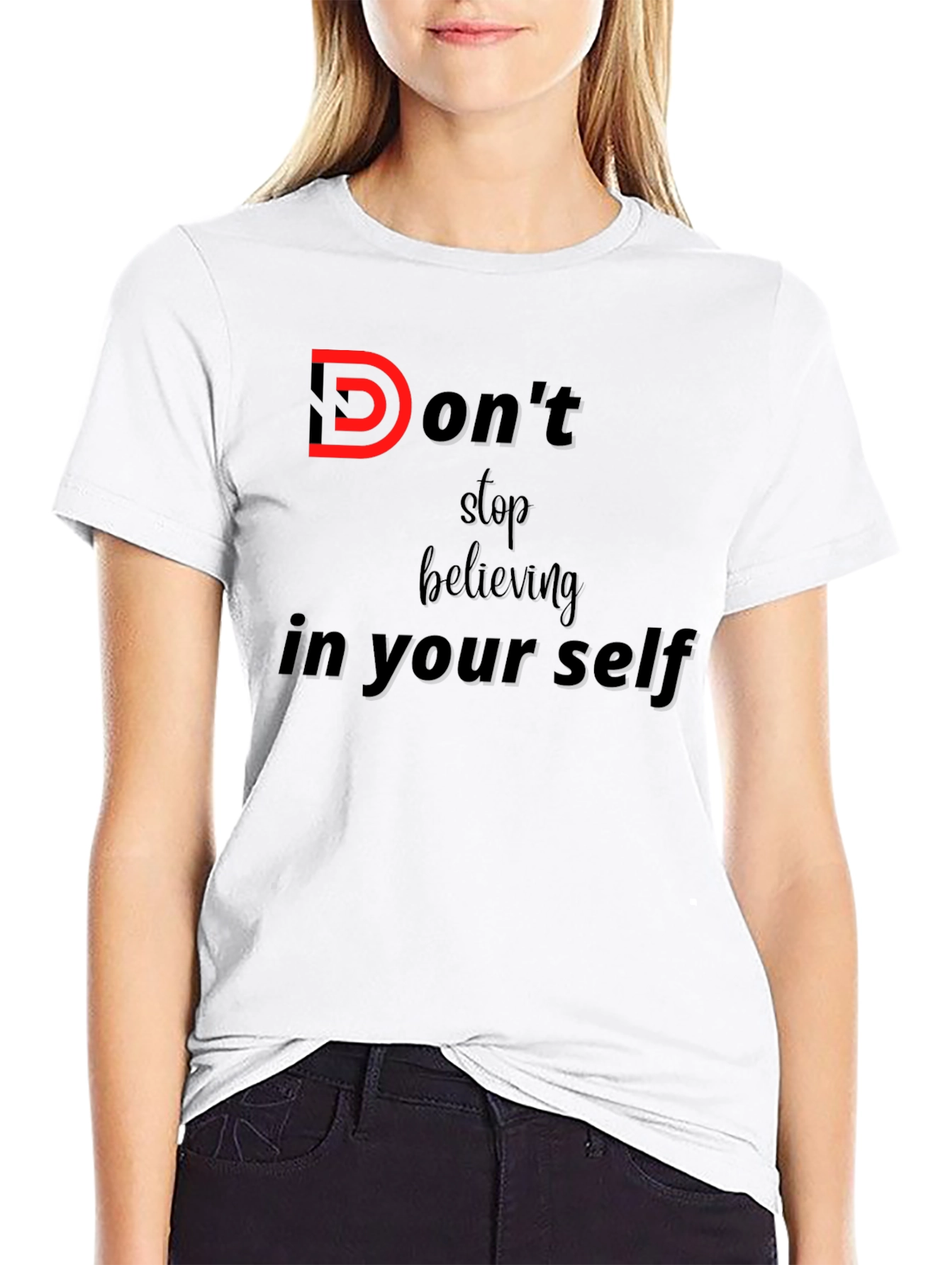 Black Motivational Graphic Tee - Don't Stop Believing view 9