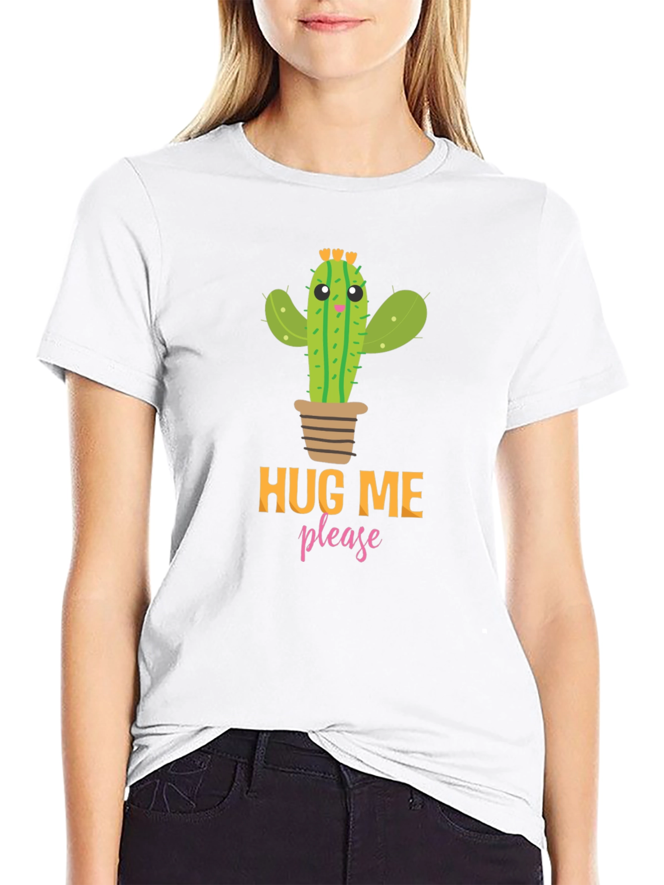 Black Hug Me Please Cactus Graphic Tee - Black view 9