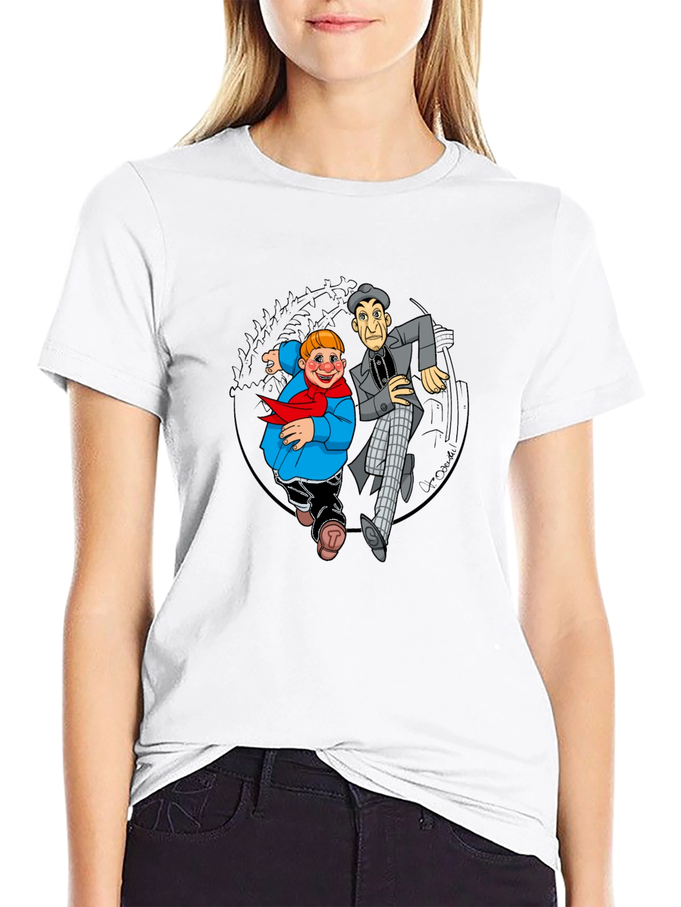 Black Cartoon Duo Graphic T-Shirt - Black Crew Neck view 9