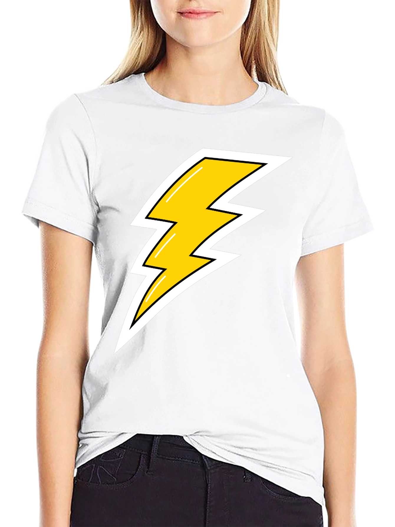 Black Black T-Shirt with Lightning Bolt Graphic view 9