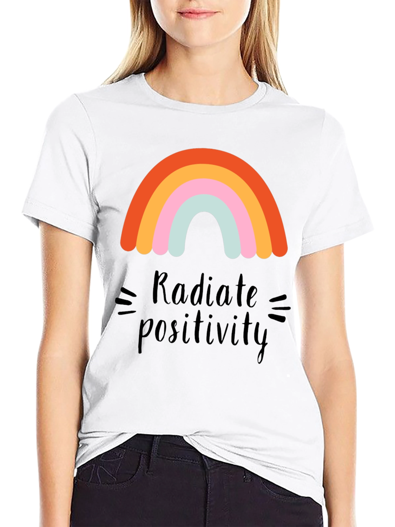 Black Radiate Positivity Rainbow Graphic T-Shirt view 9