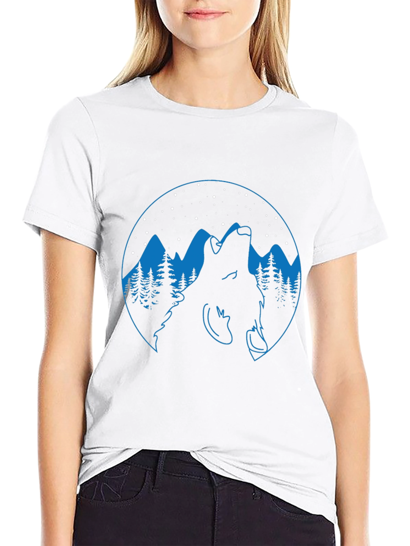 Black Wolf Howling at Night Graphic Tee view 9