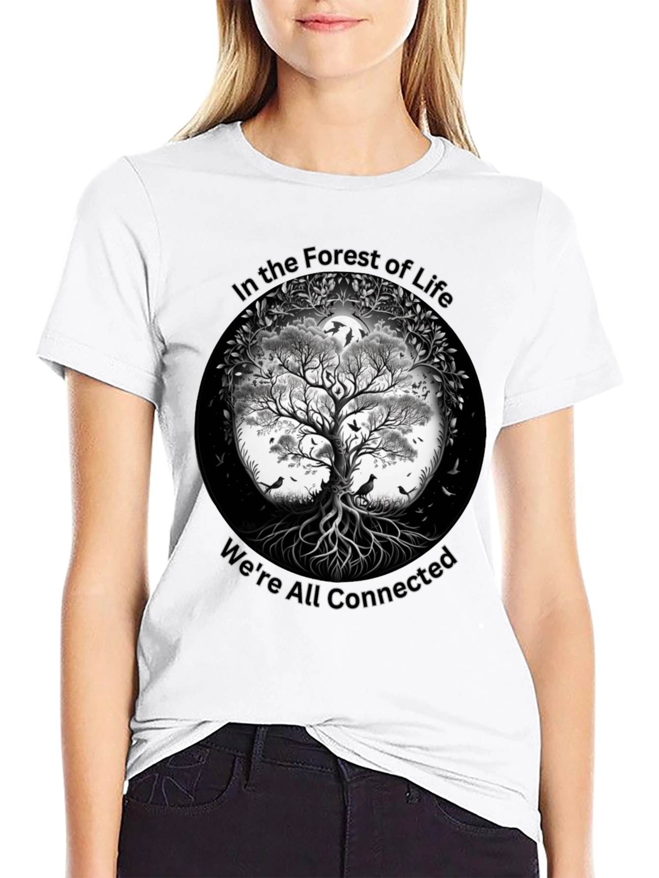 Black In the Forest of Life T-Shirt - Tree Design view 9