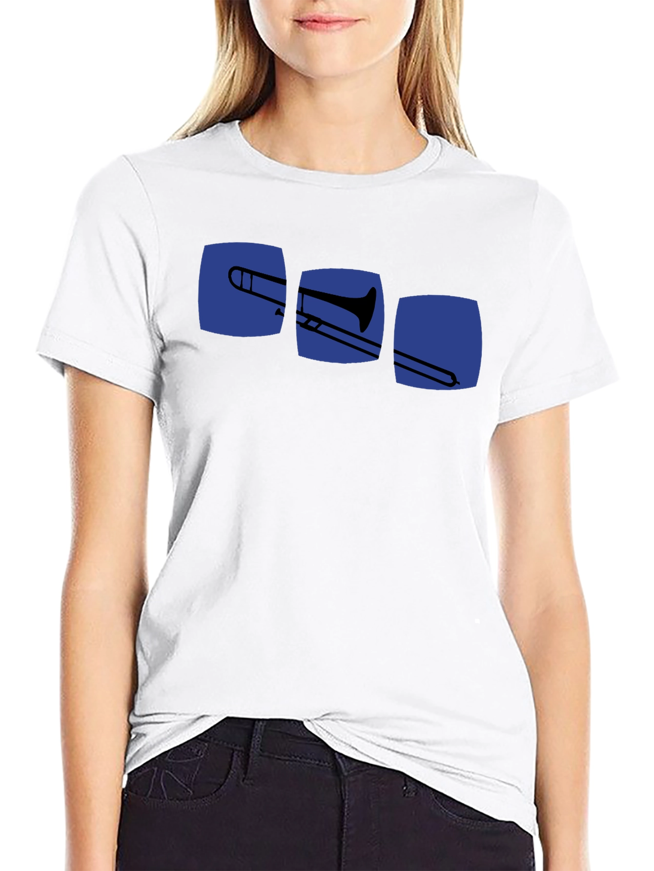 Black Trombone Design Black T-Shirt - Music Lover Tee view 9