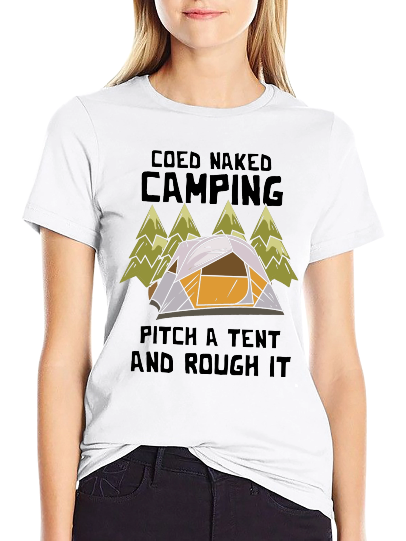 Black Coed Naked Camping Tent T-Shirt view 9
