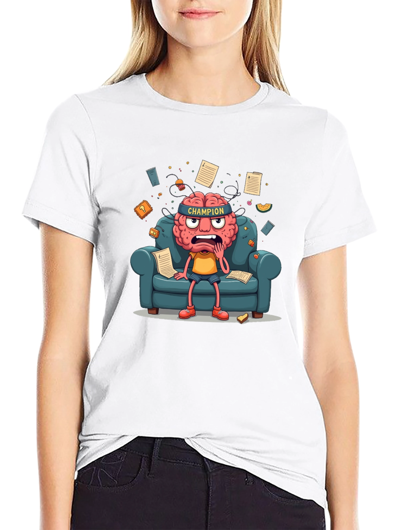 Black Champion Mind T-Shirt - Stressed Brain Cartoon view 9