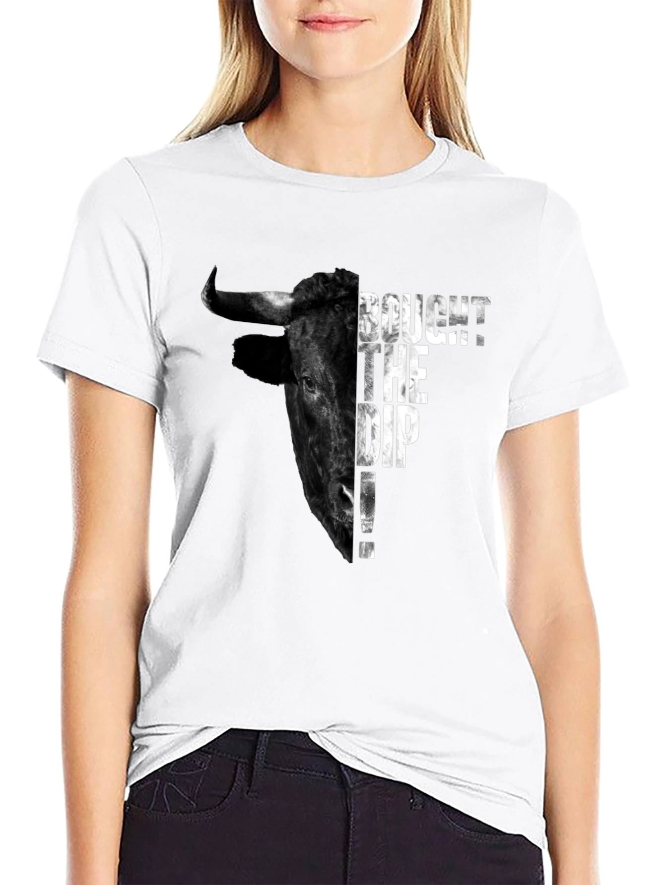Black BOUGHT THE DIP! Bull Graphic Tee - Black view 9