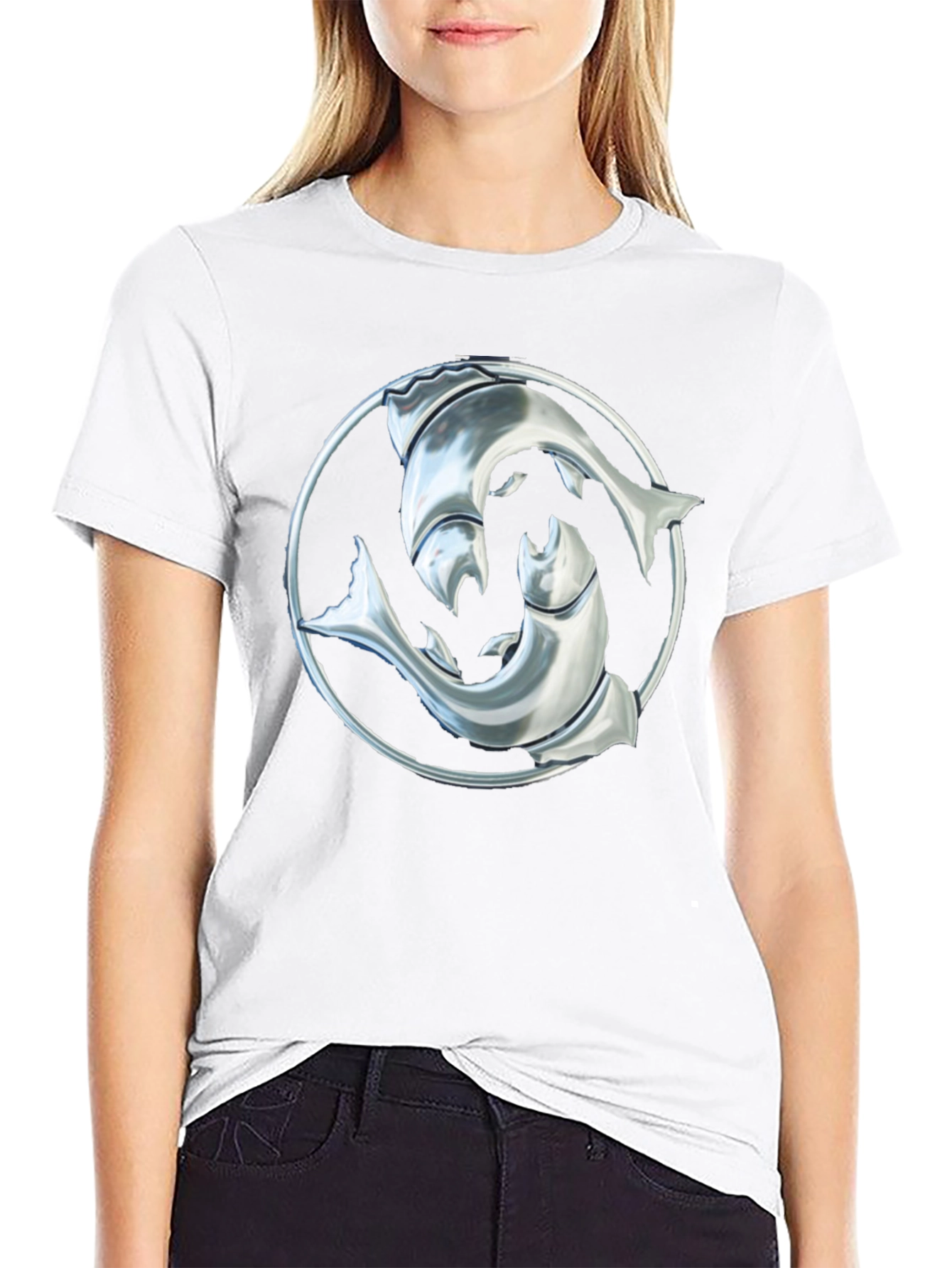 Black Dolphin Yin Yang Graphic Tee - Black Cotton Blend view 9