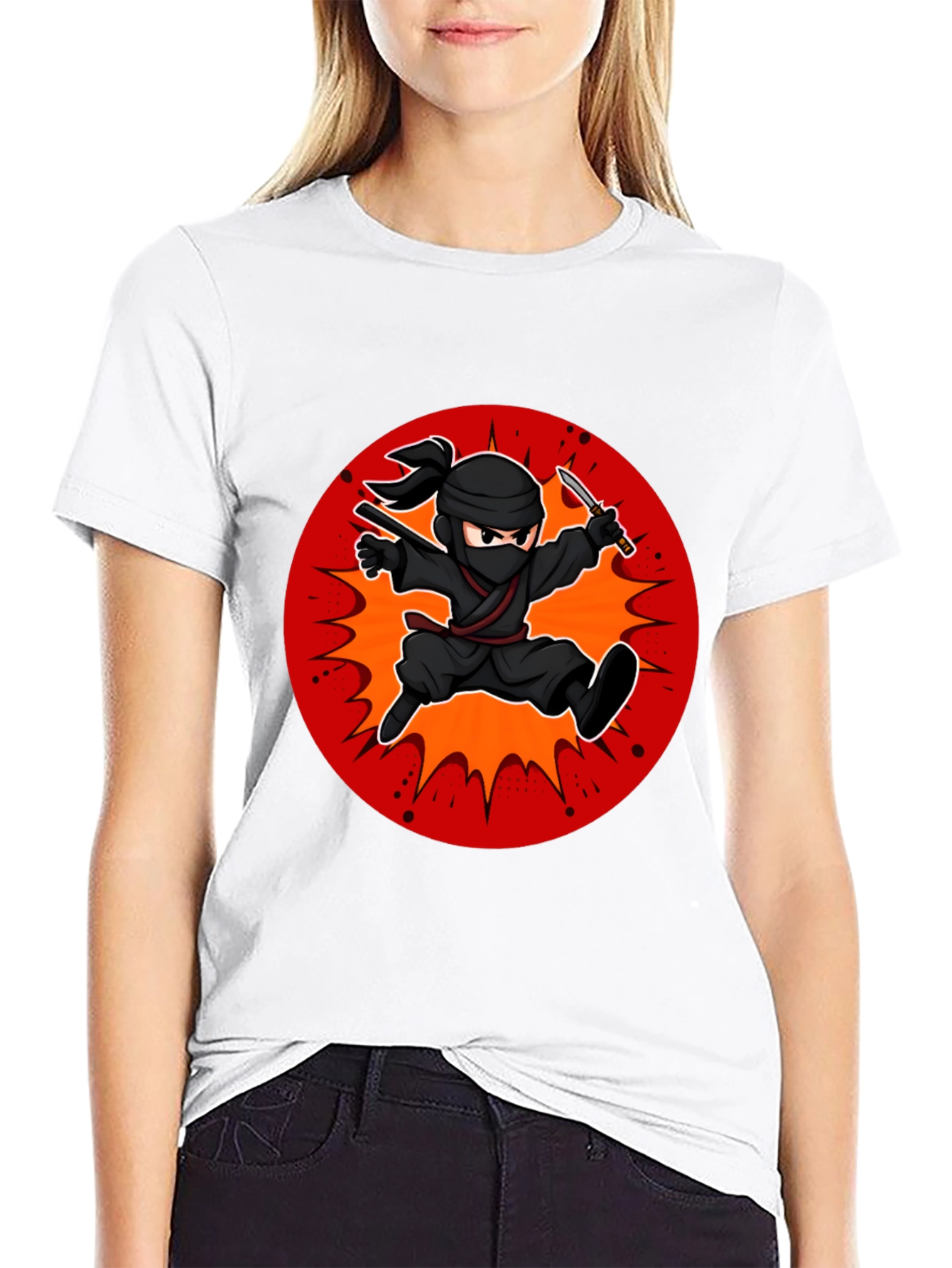Black Ninja Cartoon Graphic Black T-Shirt view 9