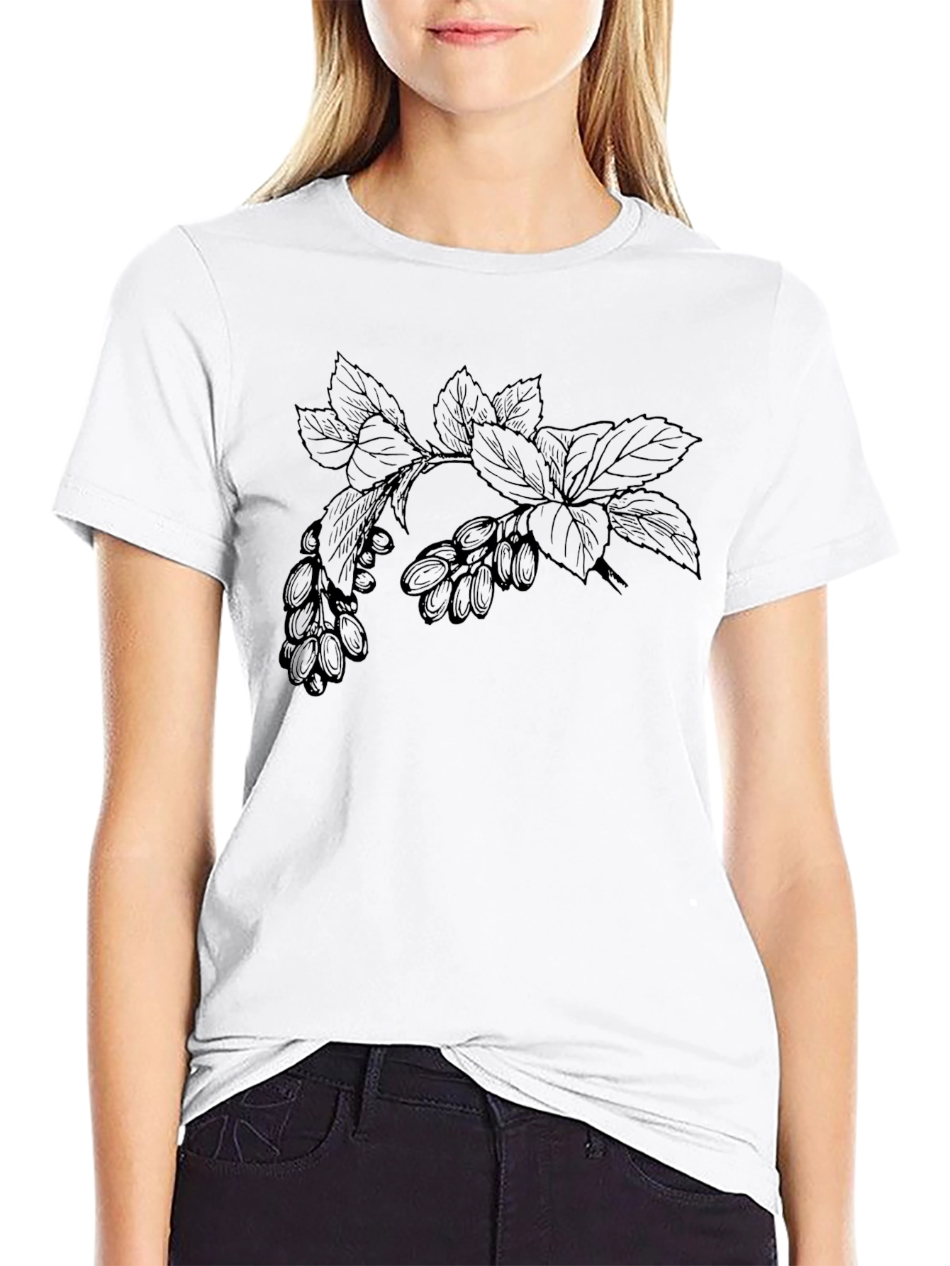 Black Botanical Branch Graphic Tee - Modern Casual Style view 9