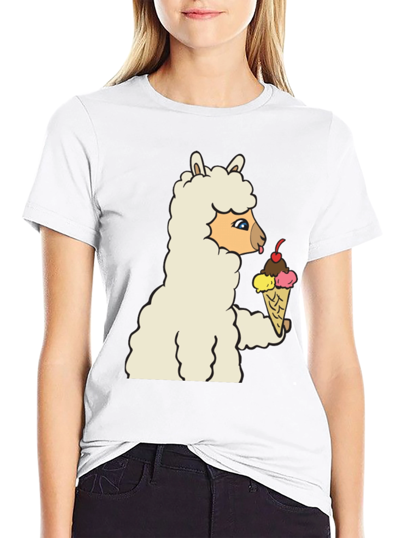 Black Llama Eating Ice Cream Graphic Tee view 9