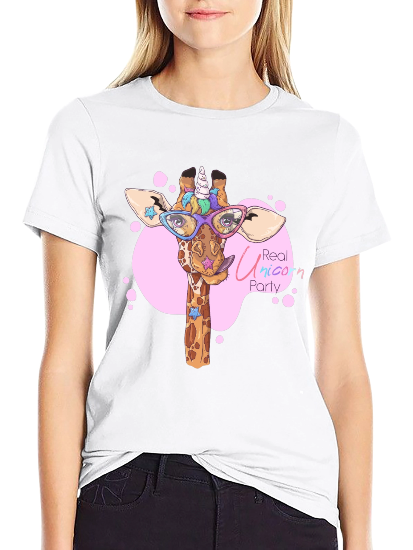 Black Giraffe Unicorn Party T-Shirt - Cute Cartoon Design view 9