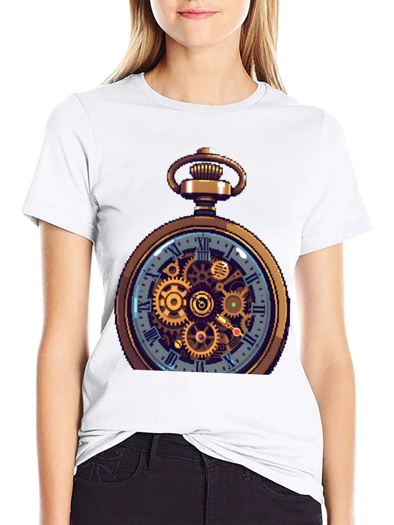 Black Steampunk Pocket Watch Design T-Shirt view 9