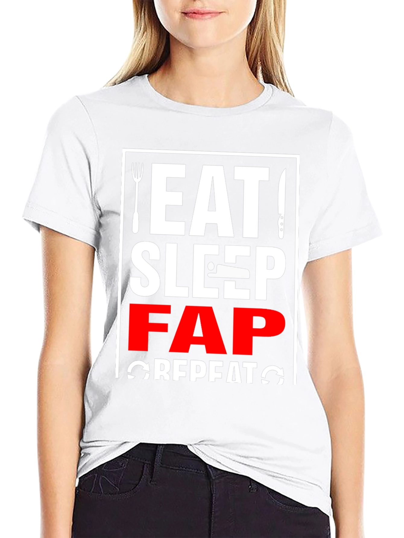 Black Eat Sleep Fap Repeat Graphic Tee - Black view 9