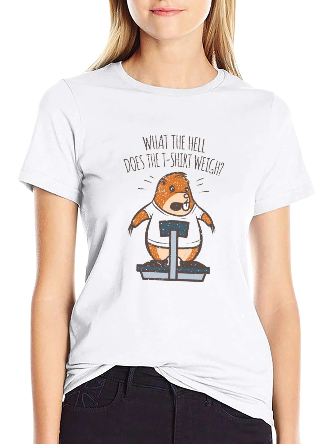Black Funny Beaver Weighing T-Shirt: What the Hell Does it Weigh? view 9