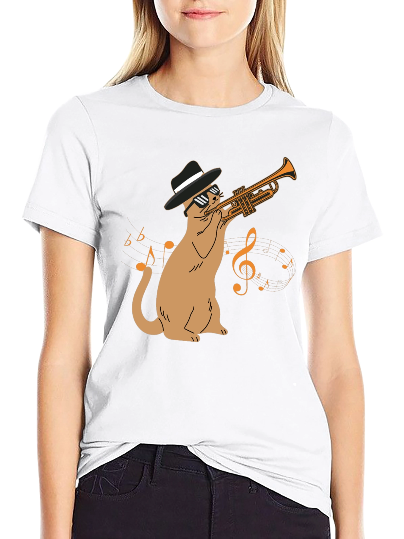 Black Cool Cat Trumpet Player T-Shirt - Black view 9