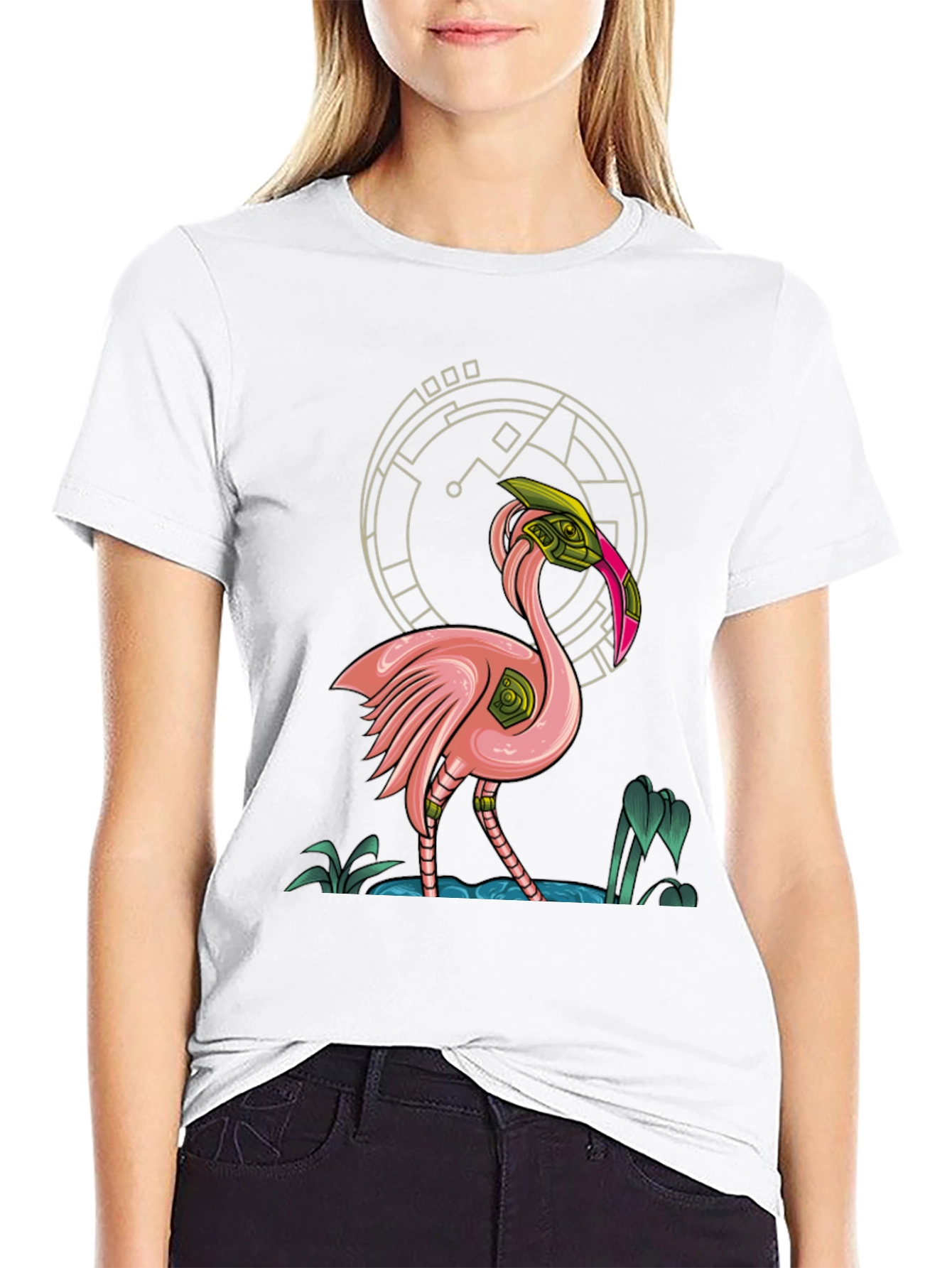 Black Cyberpunk Flamingo Graphic T-Shirt view 9