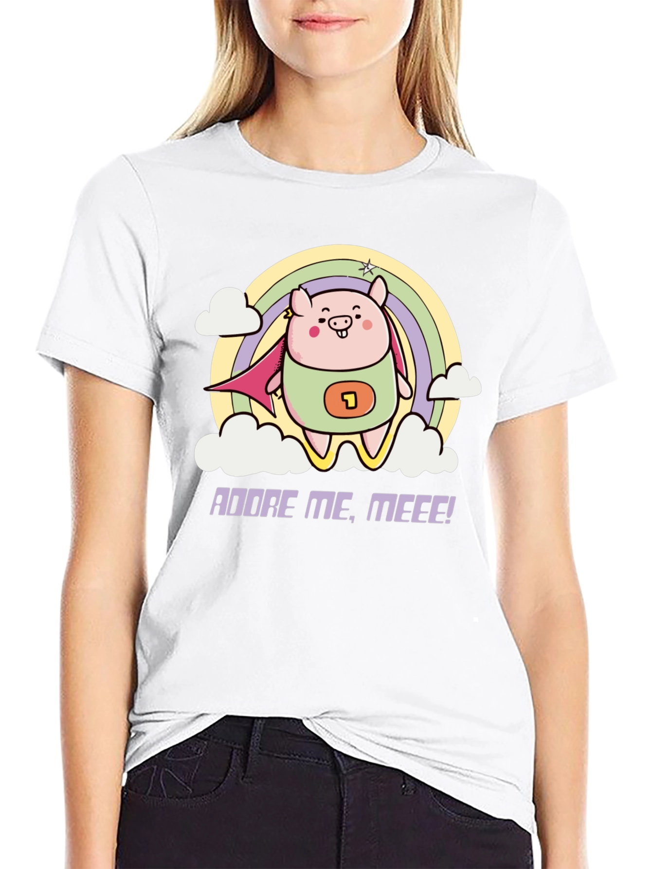 Black Adorable Superhero Pig T-Shirt view 9