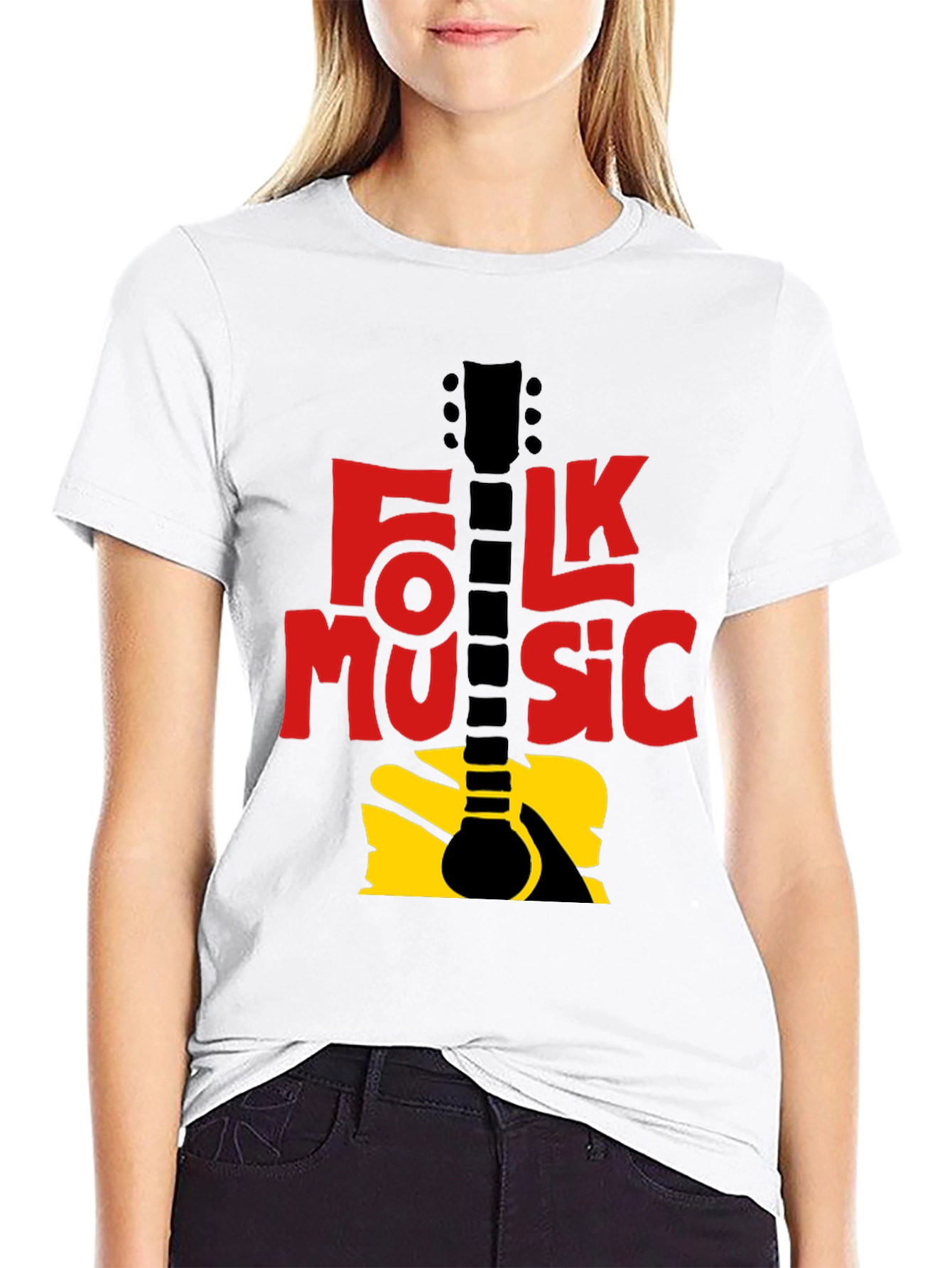 Black Folk Music Guitar Graphic T-Shirt - Black view 9