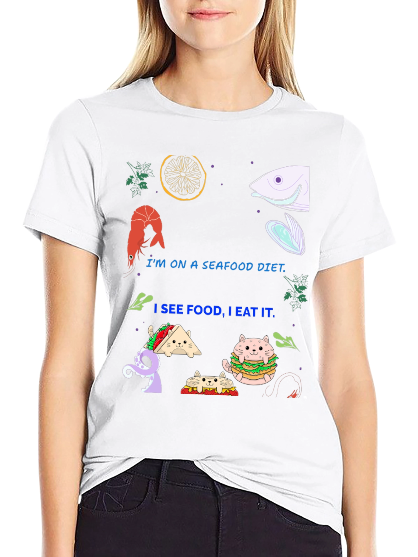 Black Seafood Diet Funny Graphic T-Shirt view 9