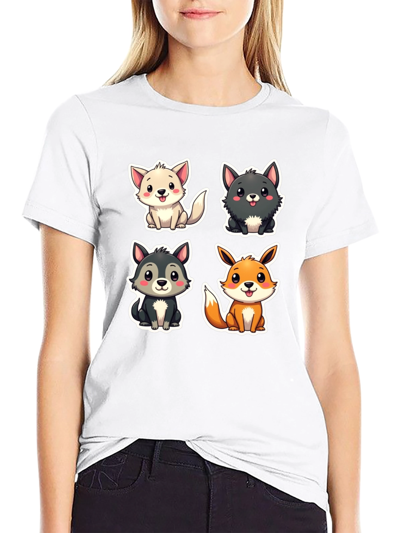 Black Cute Cartoon Animal T-Shirt view 9