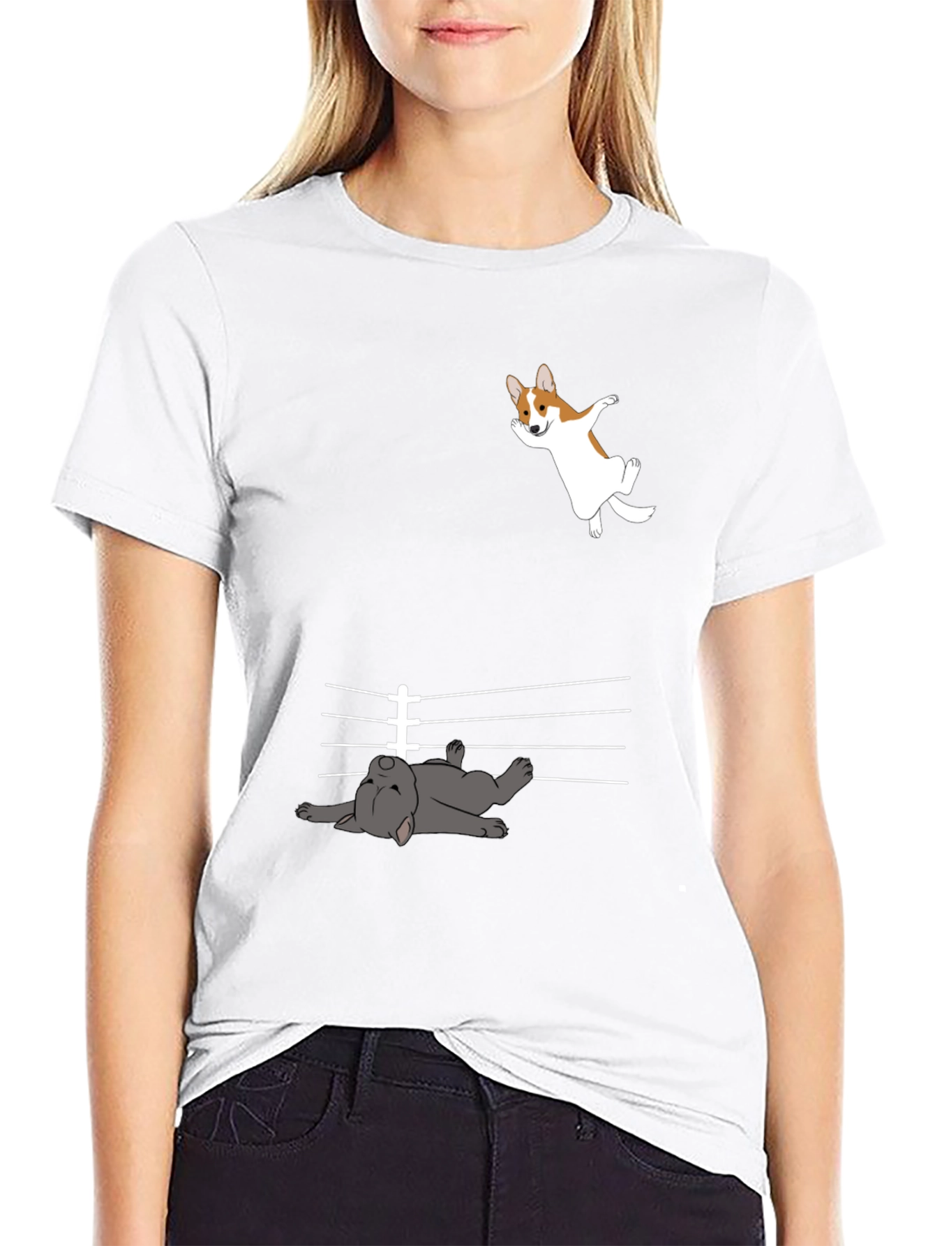 Black Funny Dog T-Shirt - Corgi and French Bulldog Design view 9