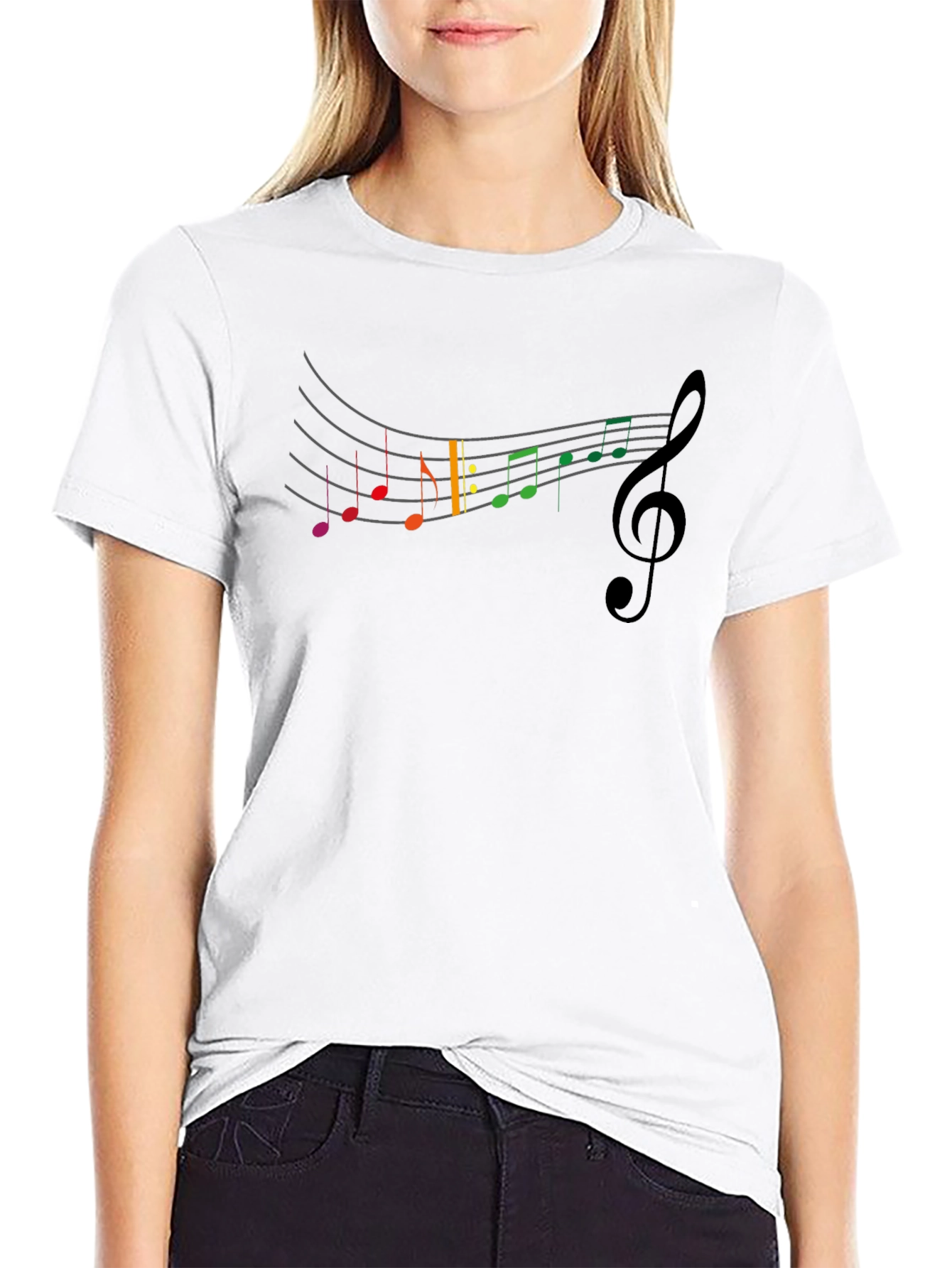 Black Rainbow Music Notes Crew Neck T-Shirt view 9