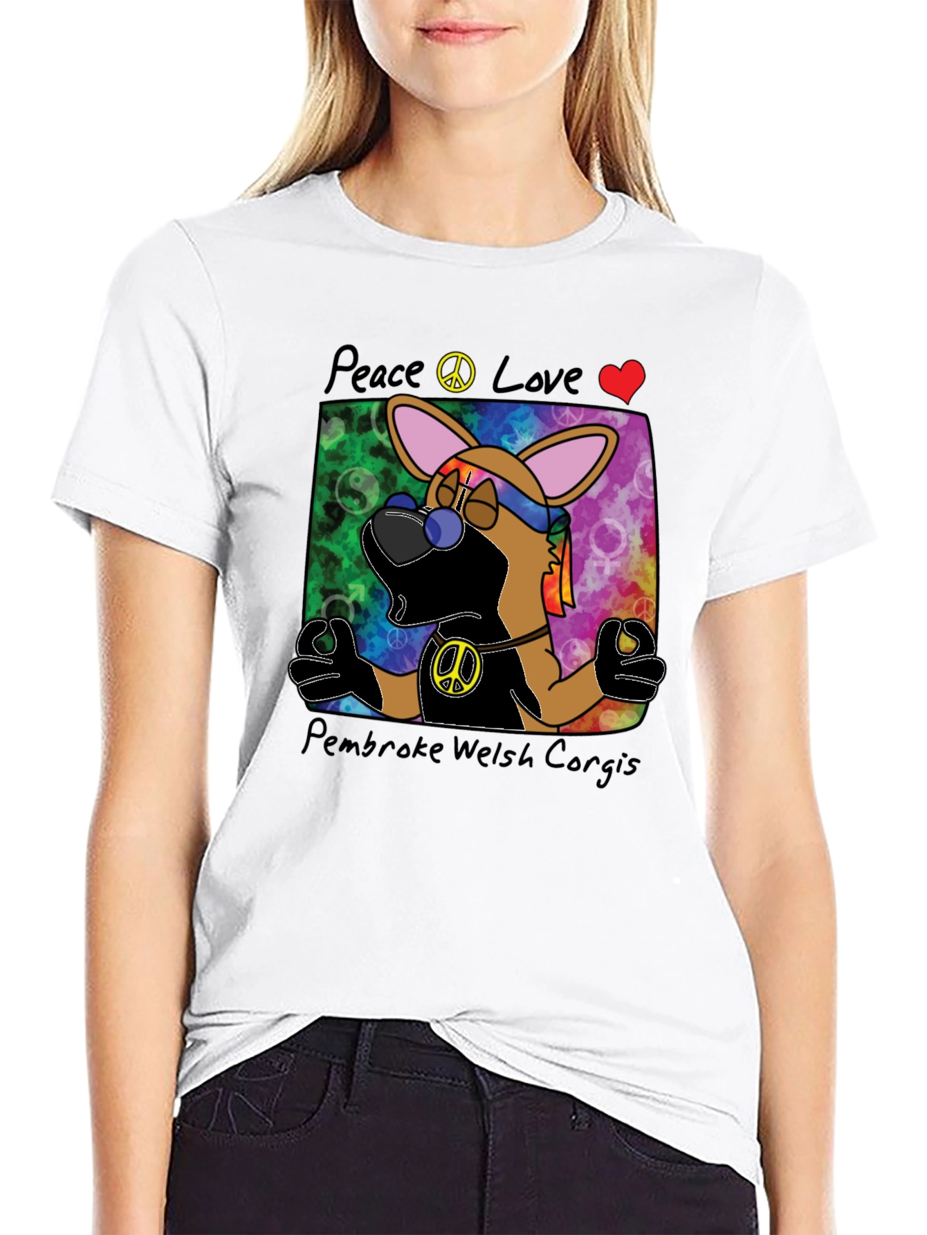 Black Peace Love Corgi T-Shirt view 9