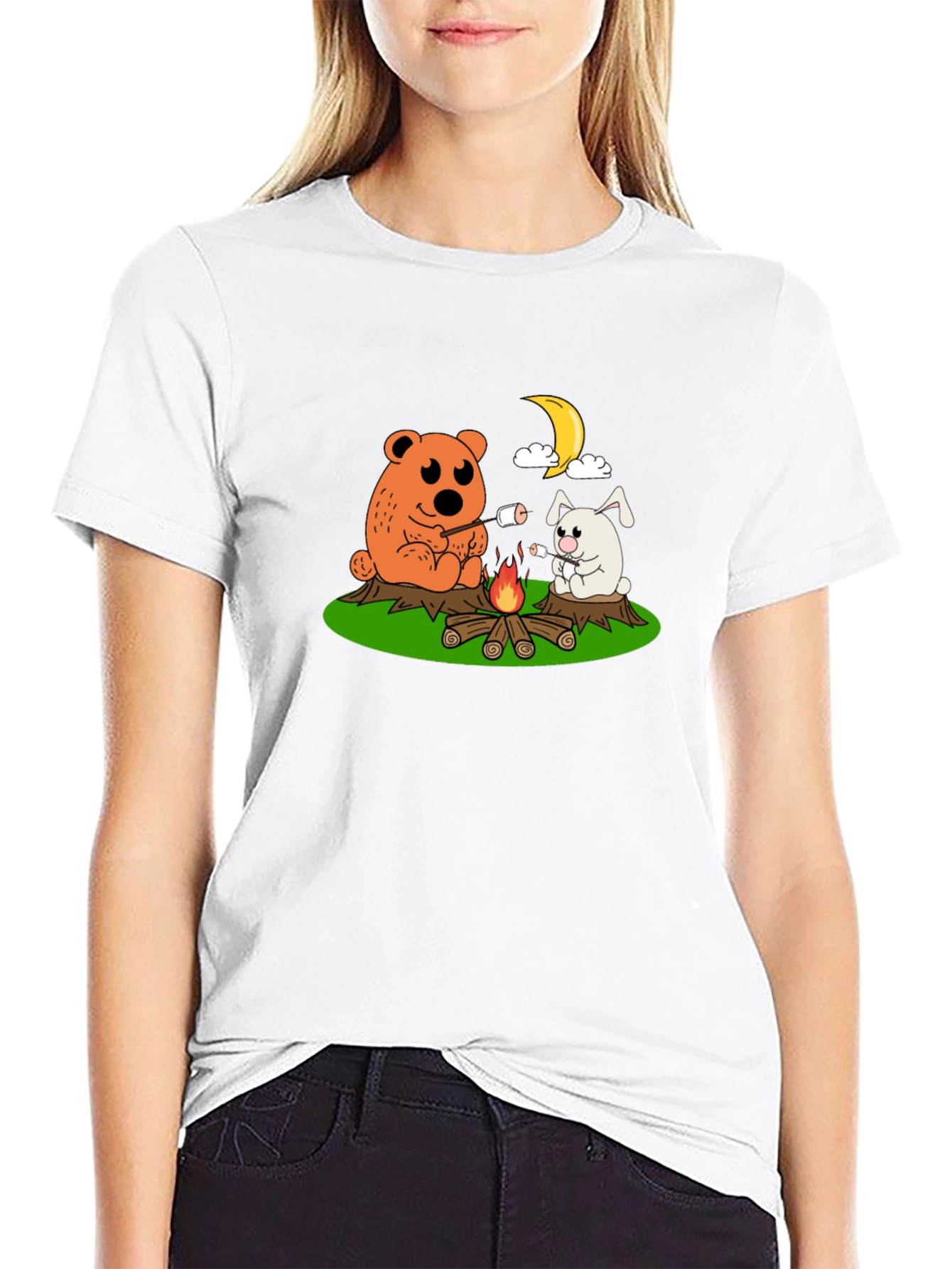 Black Cute Camping Bear & Bunny Graphic Tee view 9