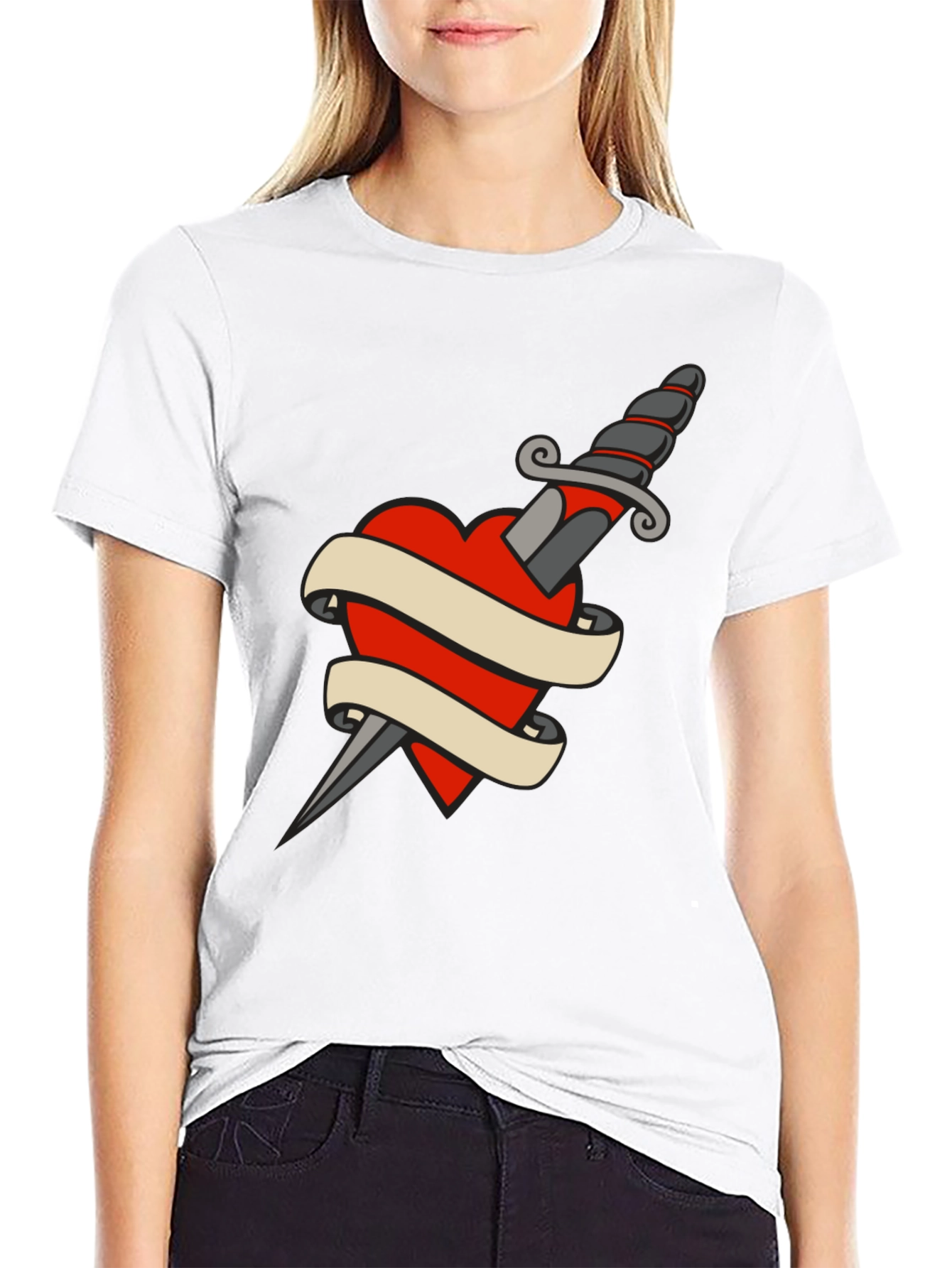 Black Dagger Heart Tattoo T-Shirt - Classic Black Tee view 9