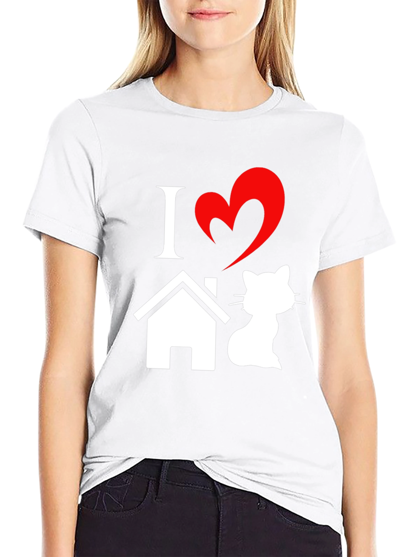 Black I Heart Home Cat T-Shirt - Novelty Pet Lover Tee view 9