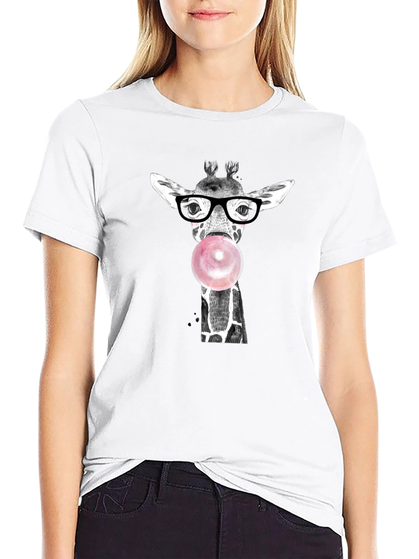 Black Giraffe Bubble Gum Graphic Tee view 9