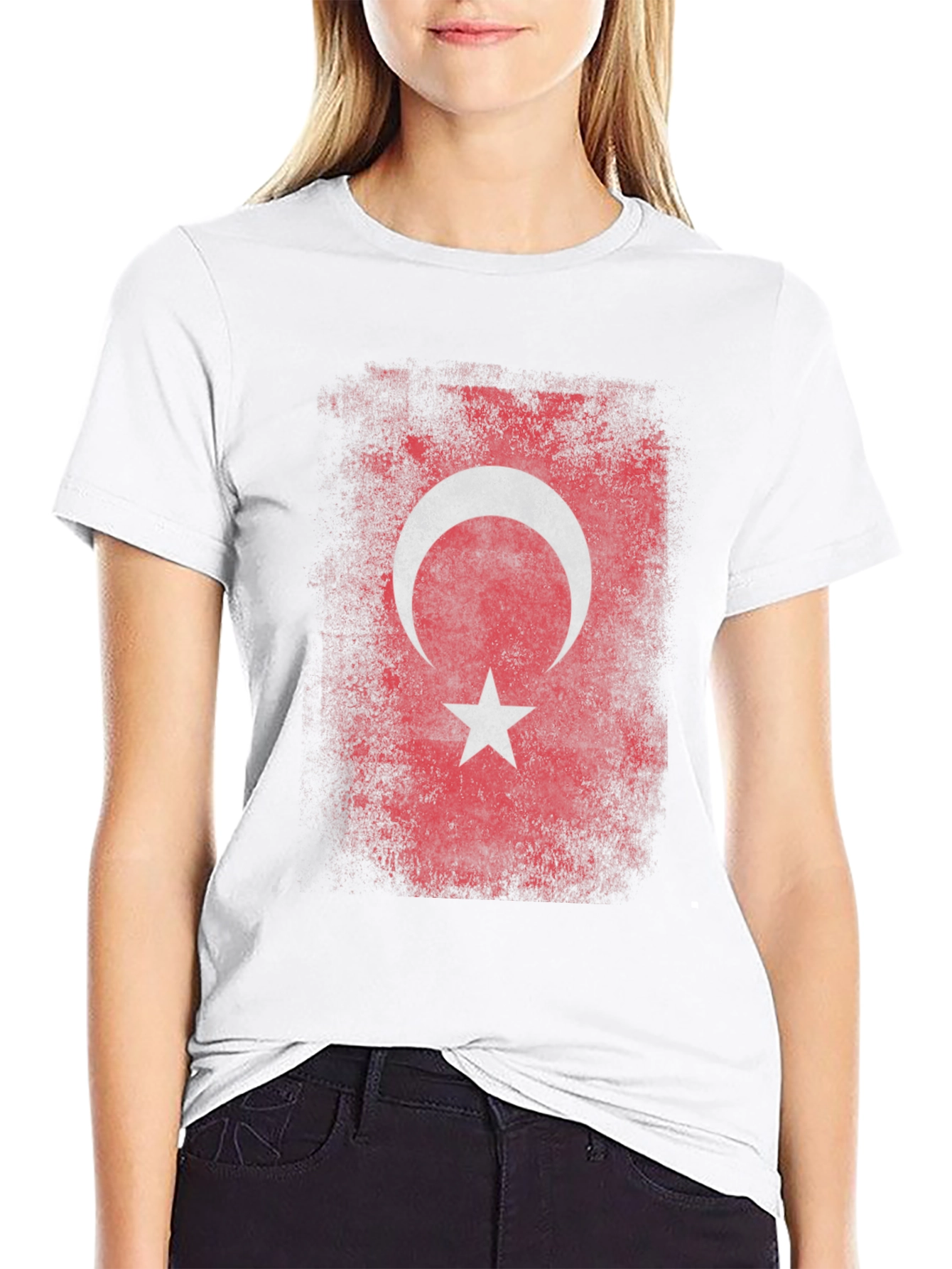 Black Turkish Flag Graphic T-Shirt - Distressed Design view 9