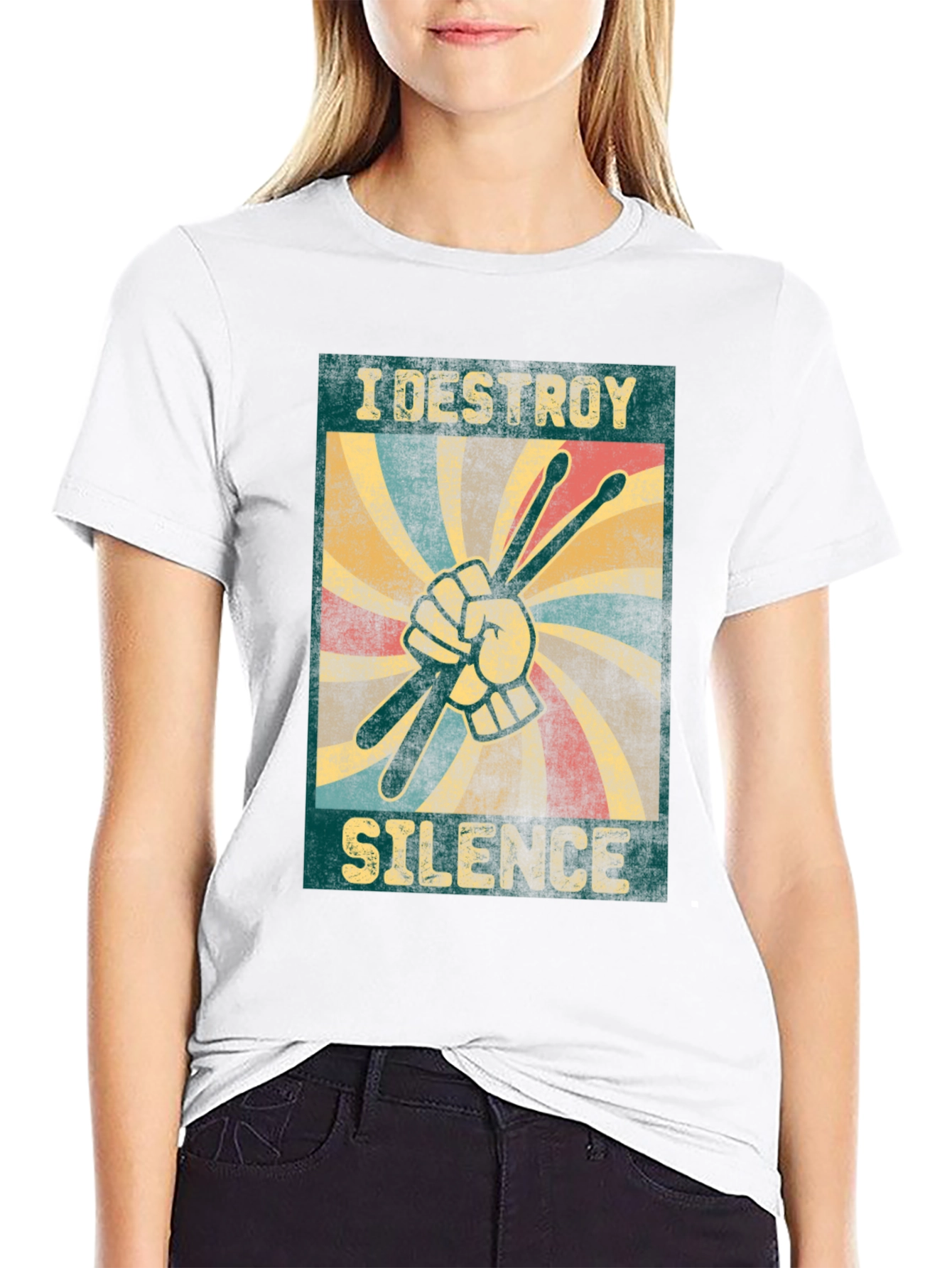 Black I Destroy Silence T-Shirt - Drummer Design view 9