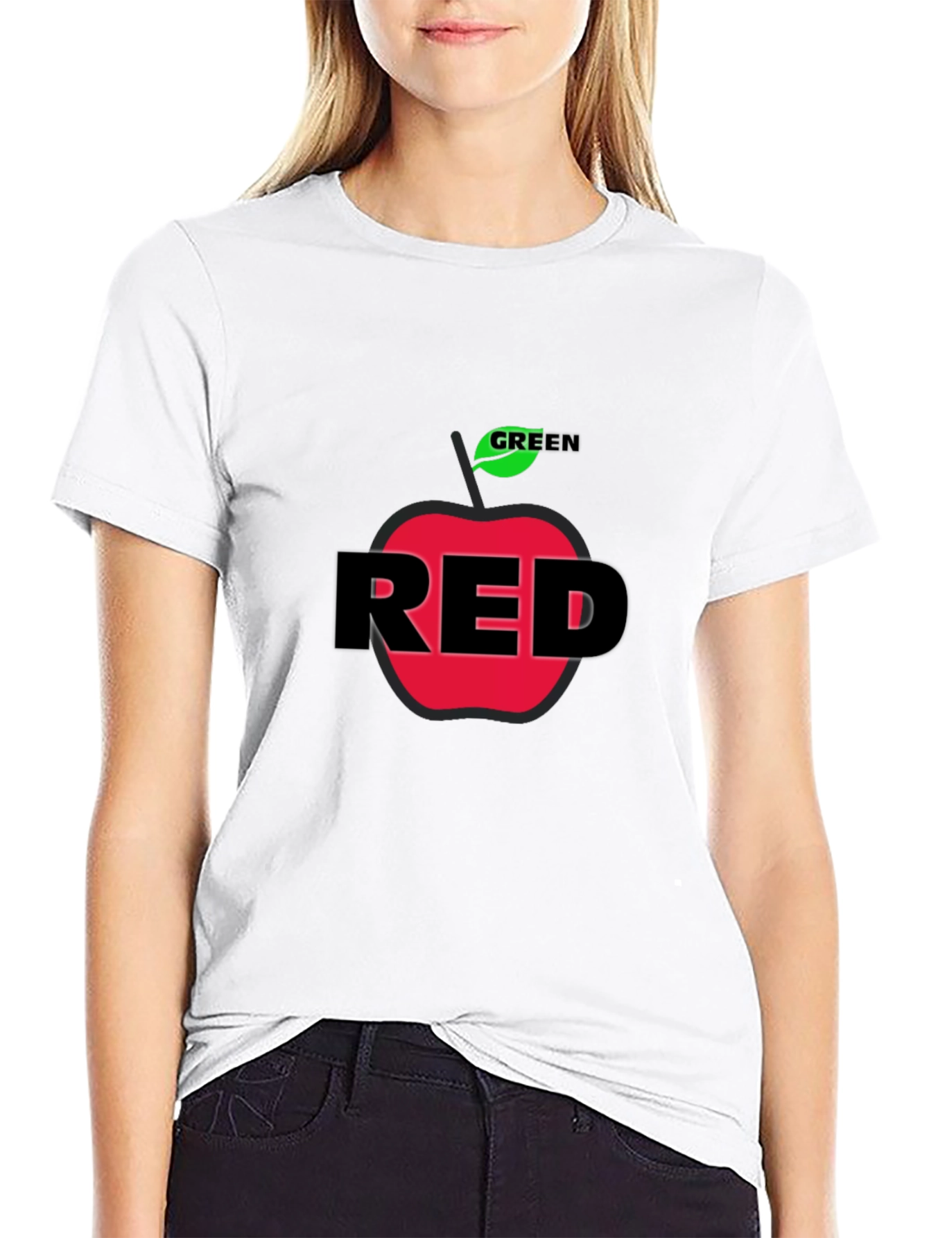 Black Red Apple Graphic Print Black T-Shirt view 9