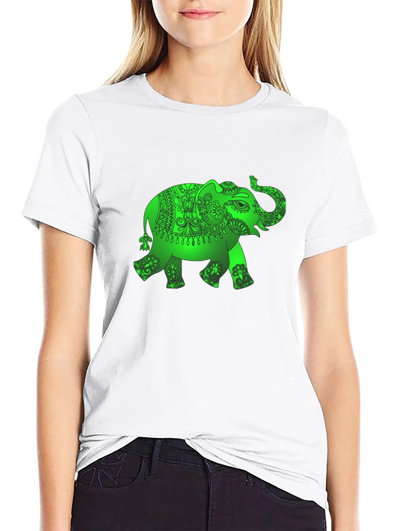 Black Green Elephant Graphic Black T-Shirt view 9
