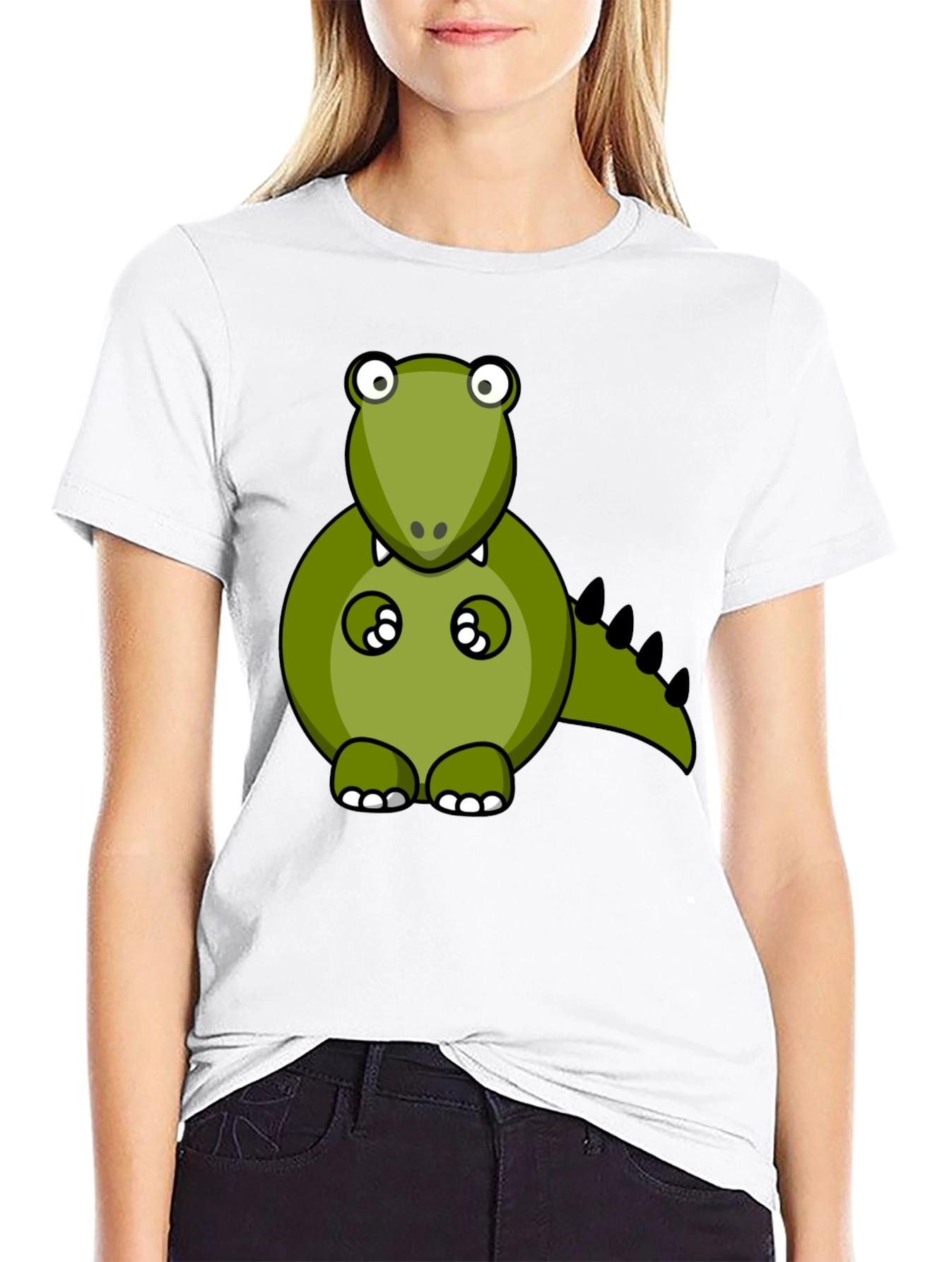 Black Cartoon Dinosaur Graphic Tee - Black T-Shirt view 9
