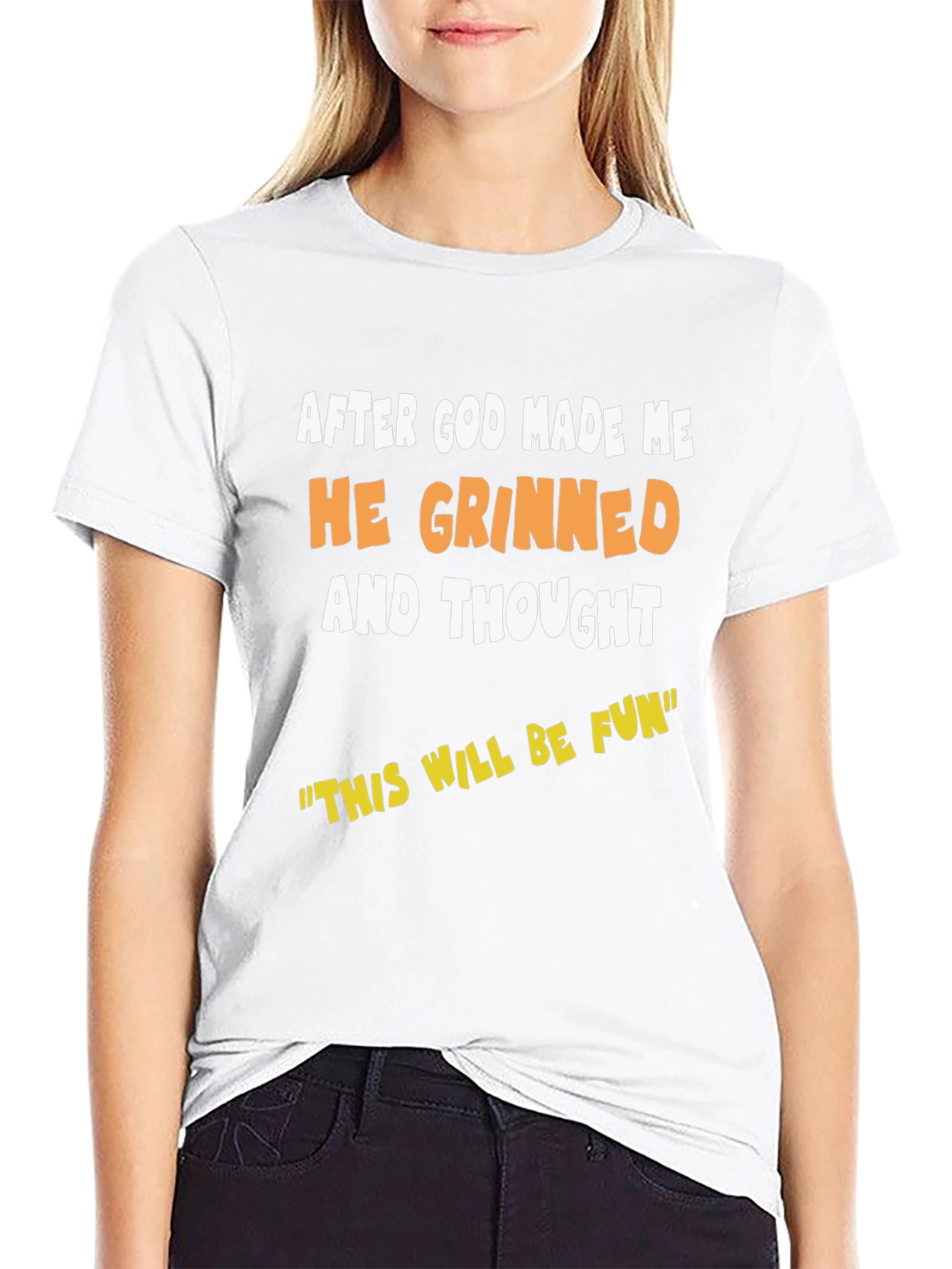 Black Funny Graphic Tee - After God Made Me He Grinned T-Shirt view 9