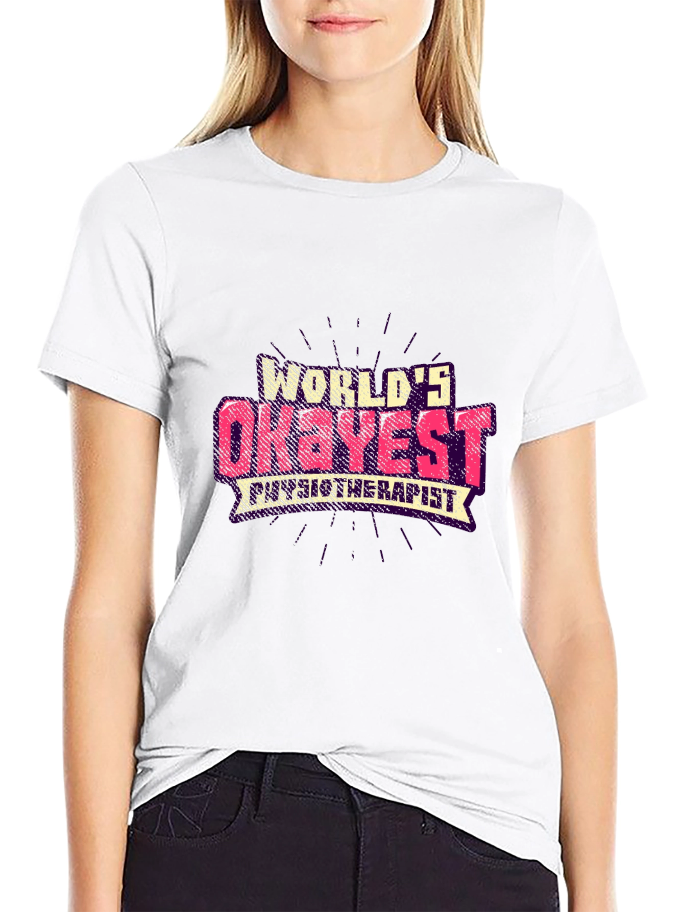 Black World's Okayest Physiotherapist Black T-Shirt view 9