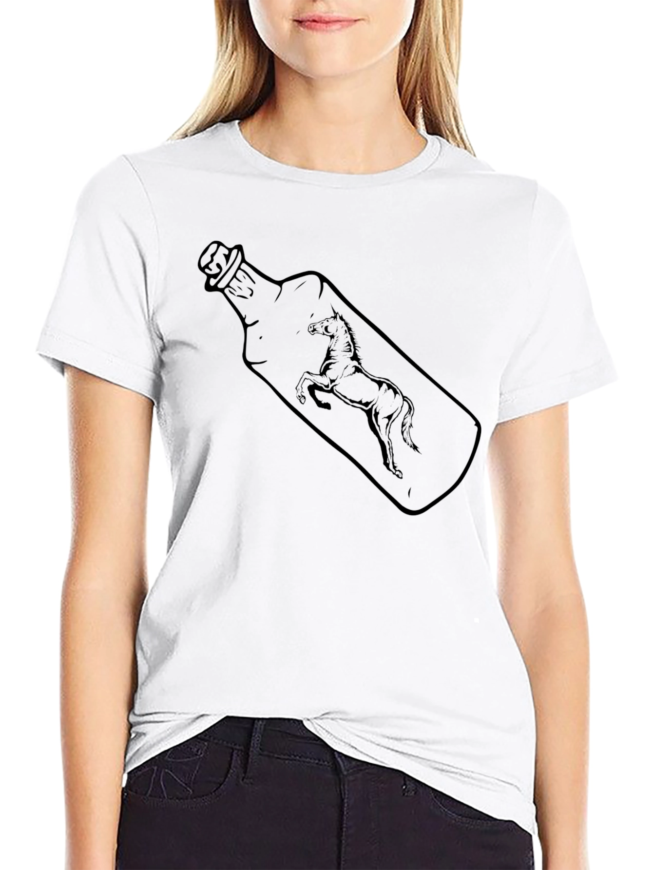 Black Horse in a Bottle Graphic Tee - Black Cotton T-Shirt view 9